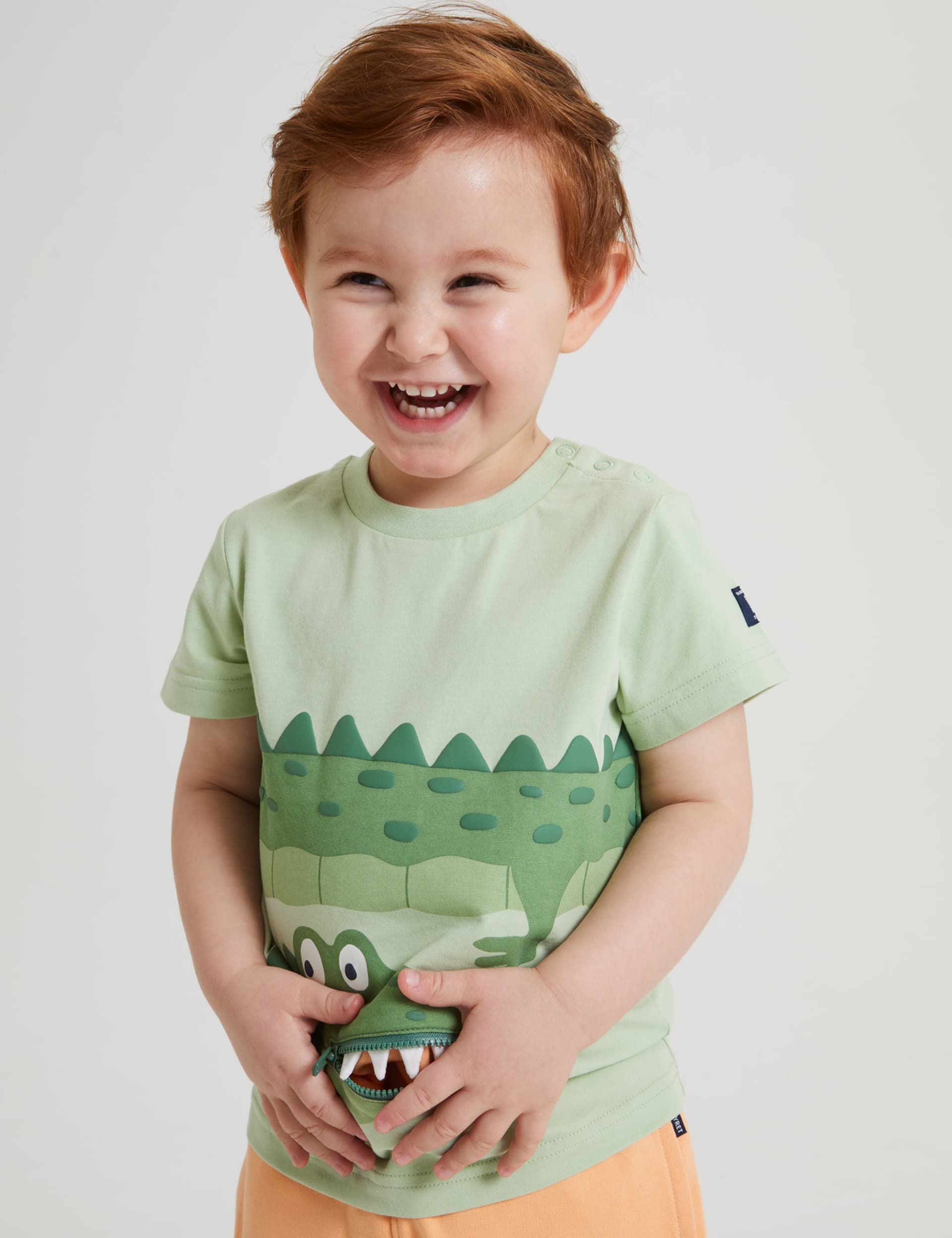 Polarn O. Pyret Cotton Rich Crocodile T-Shirt (1-7 Yrs) - 6-7 Y - Green Mix, Green Mix