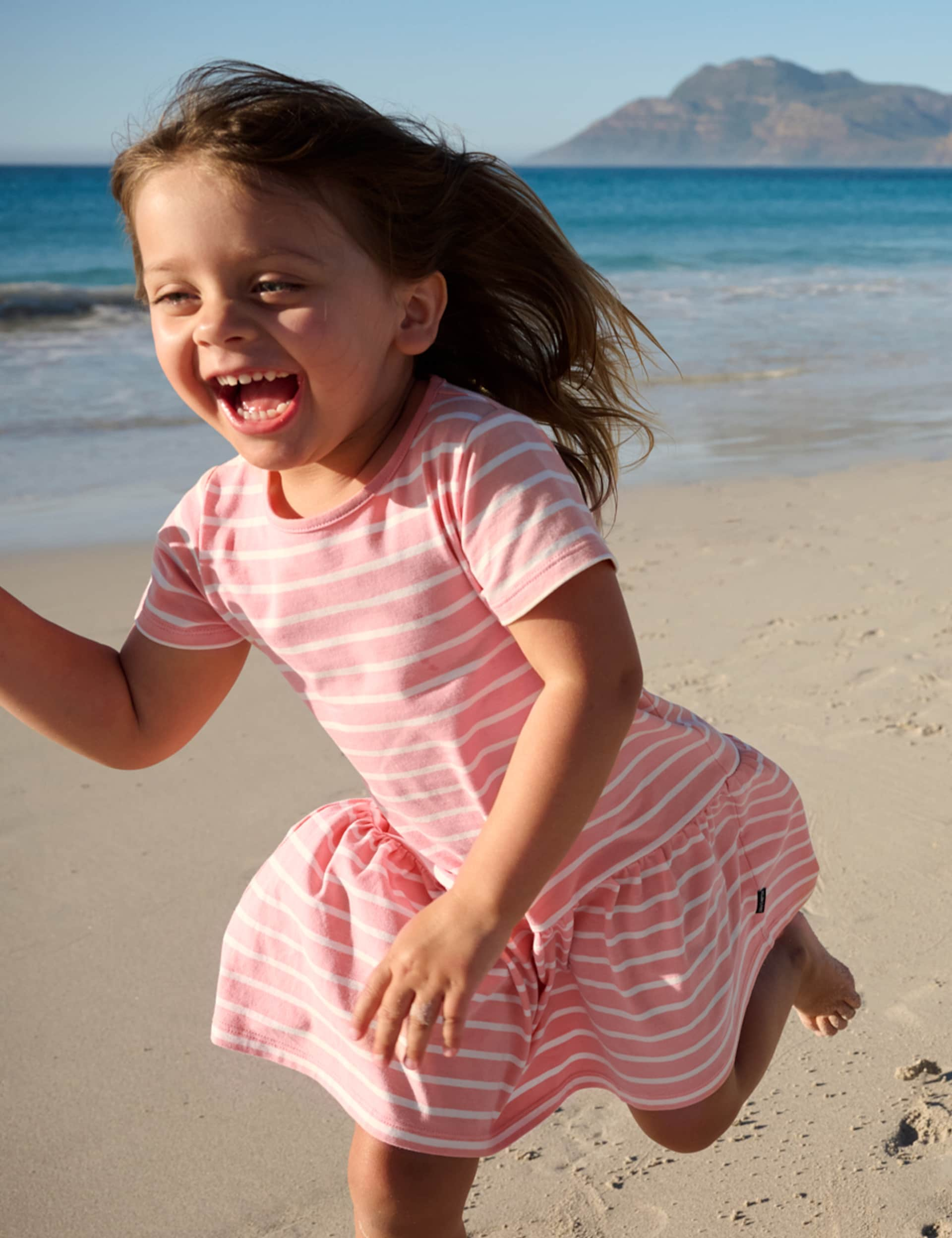 Polarn O. Pyret Girls Cotton Rich Striped Tiered Dress (1-7 Yrs) - 18-24 - Pink Mix, Pink Mix