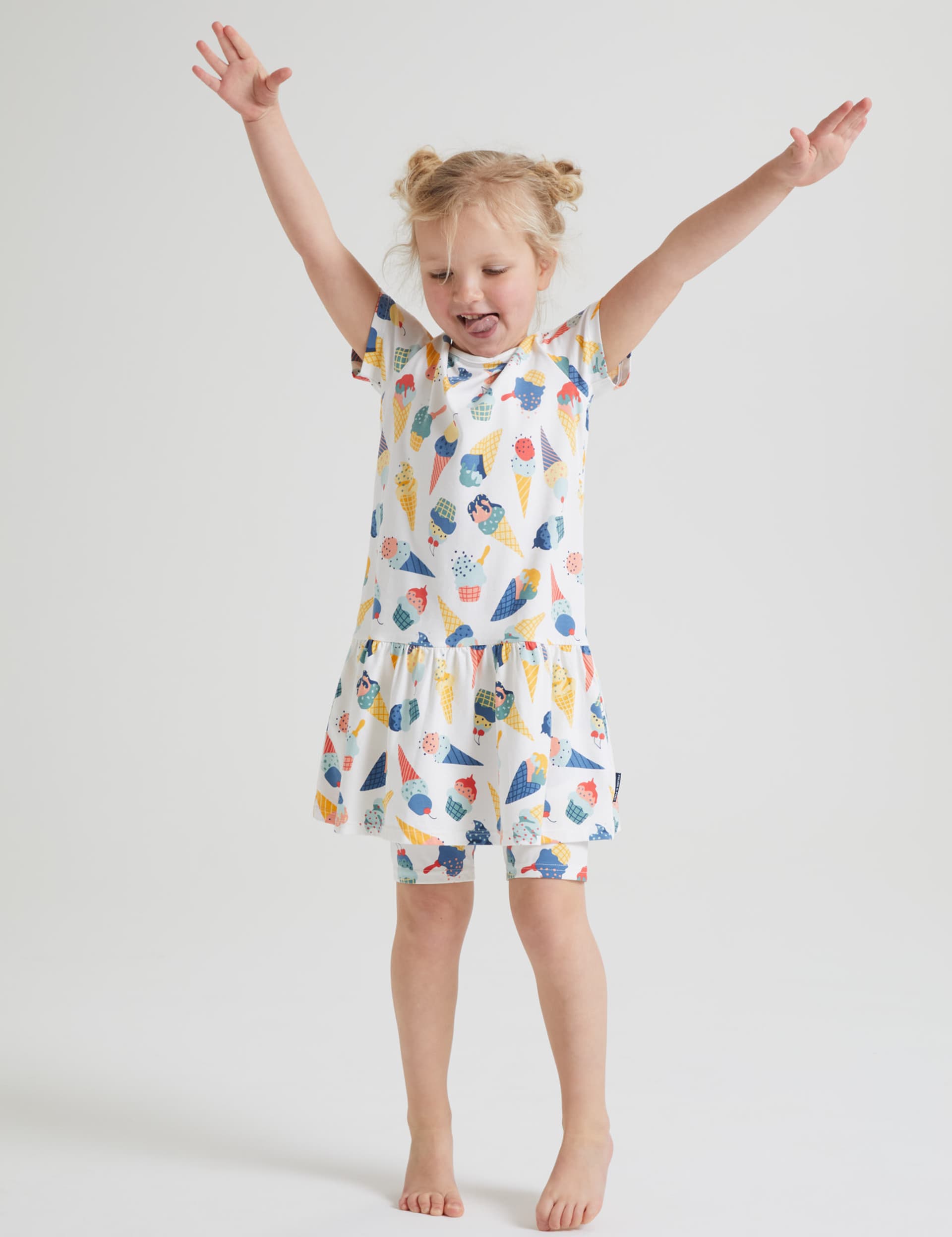 Polarn O. Pyret Girls Cotton Rich Ice Cream Print Dress (1-7 Yrs) - 6-7 Y - White Mix, White Mix