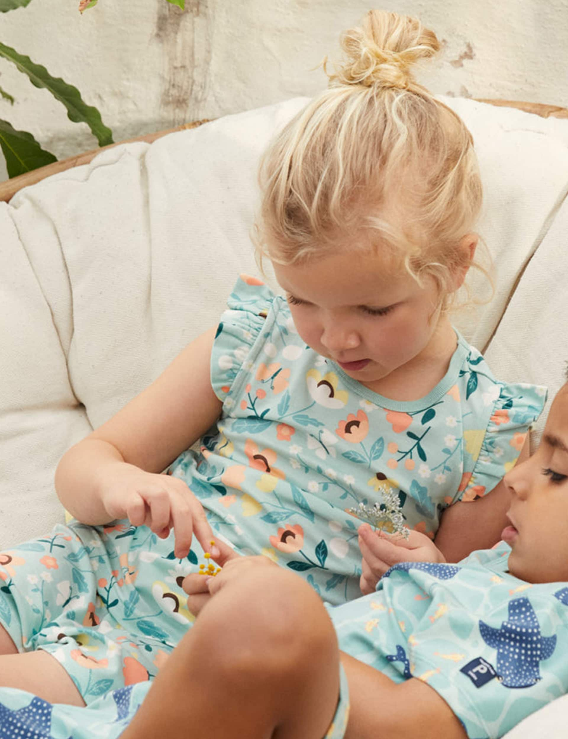 Polarn O. Pyret Girls Floral Pyjamas (1-10 Yrs) - 4-6 Y - Light Blue Mix, Light Blue Mix