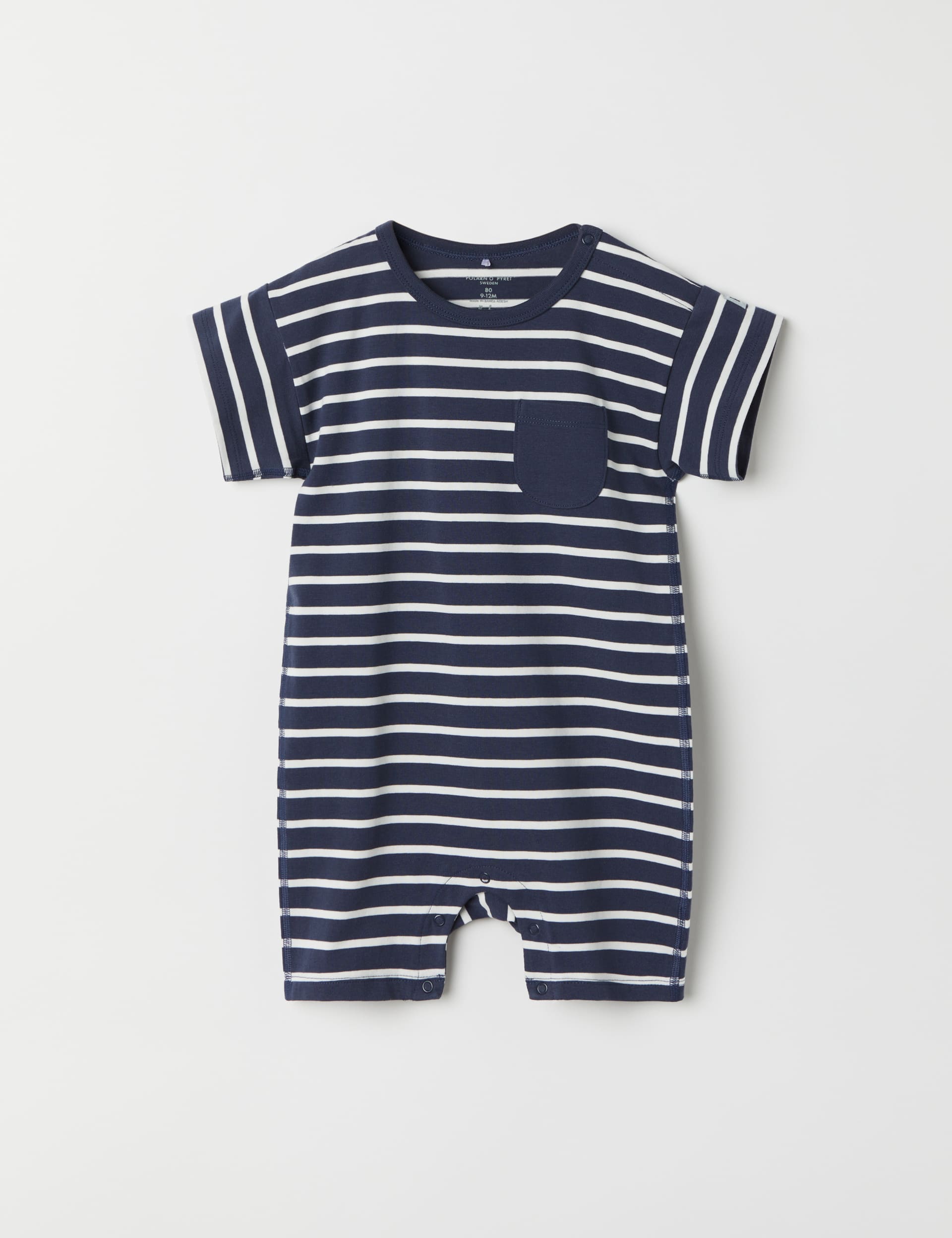 Polarn O. Pyret Cotton Rich Striped Romper (7lbs-1 Yrs) - 2-4M - Navy Mix, Navy Mix