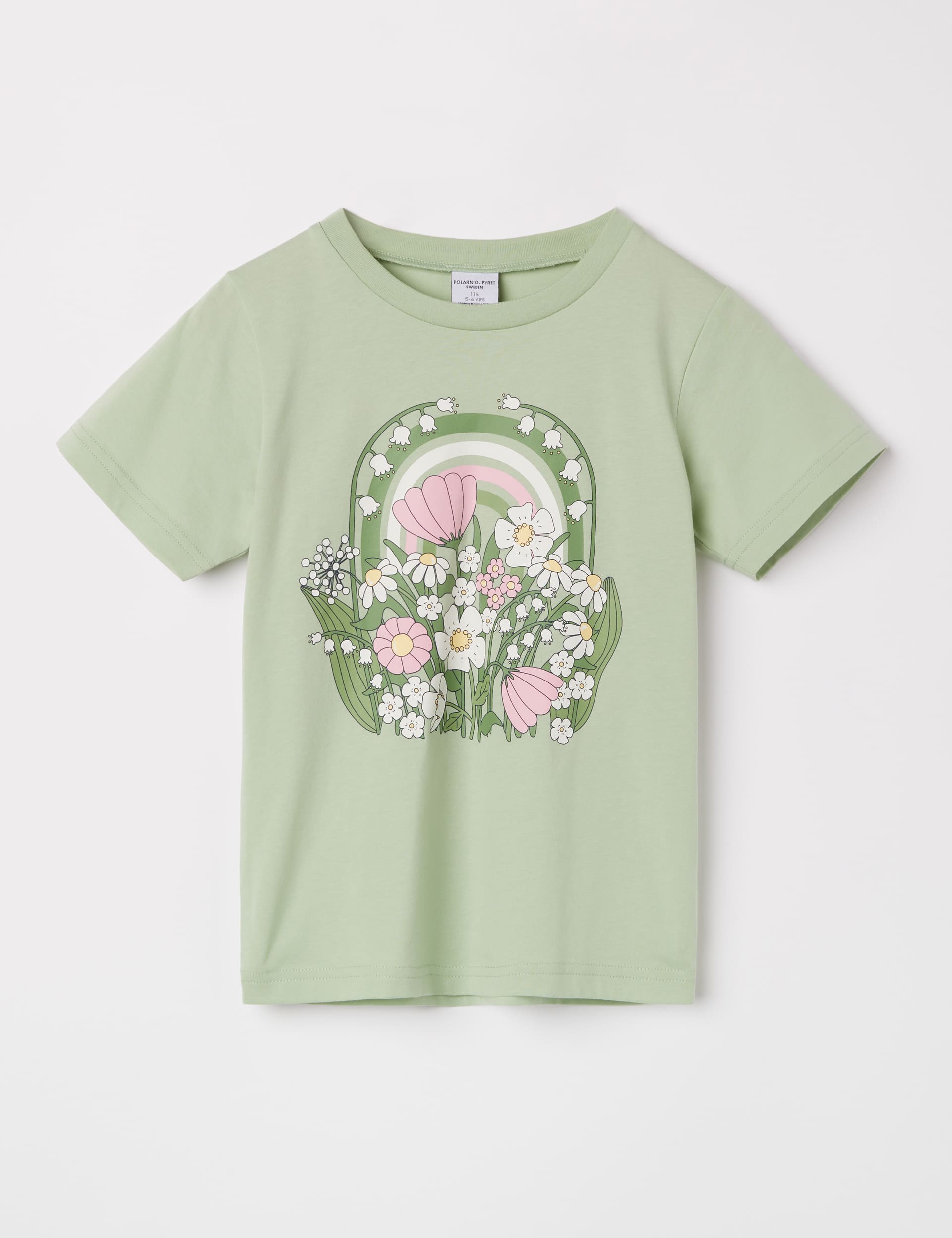 Polarn O. Pyret Pure Cotton Floral T-Shirt (1-10 Yrs) - 5-6 Y - Green Mix, Green Mix,Orange Mix