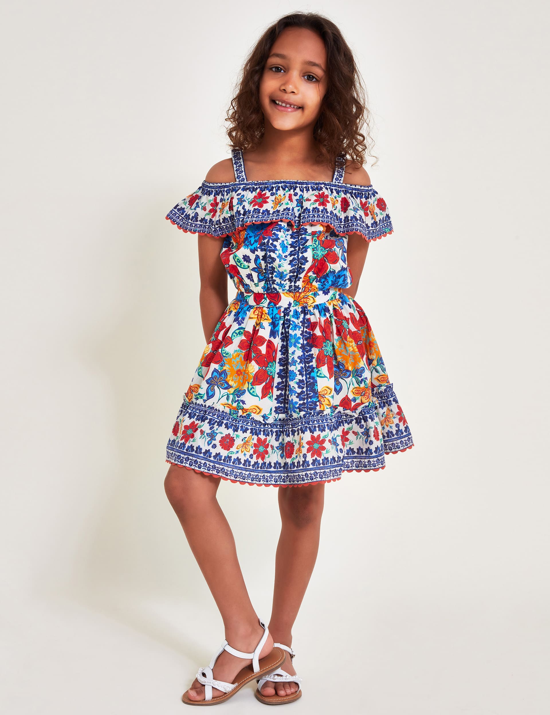 Monsoon Girls 2pc Floral Top & Skirt Set (3-15 Yrs) - 7-8 Y - Blue Mix, Blue Mix