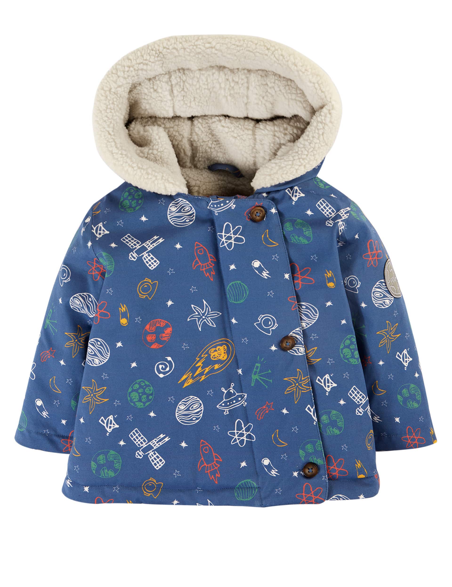 Frugi Boys Pure Cotton Space Hooded Parka Coat (6 Mths-5 Yrs)