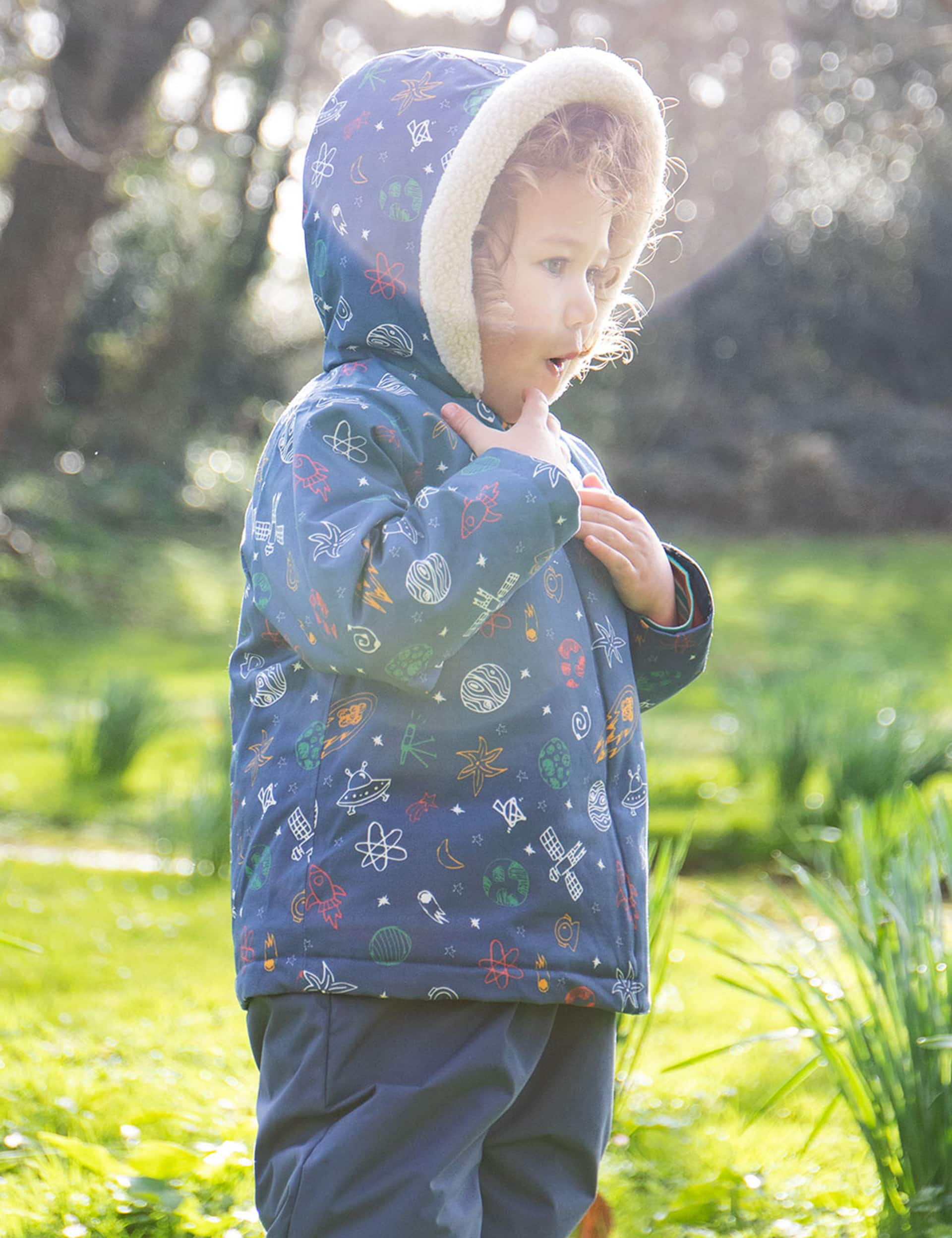 Frugi Boys Pure Cotton Space Hooded Parka Coat (6 Mths-5 Yrs) - 2-3 Y - Navy, Navy