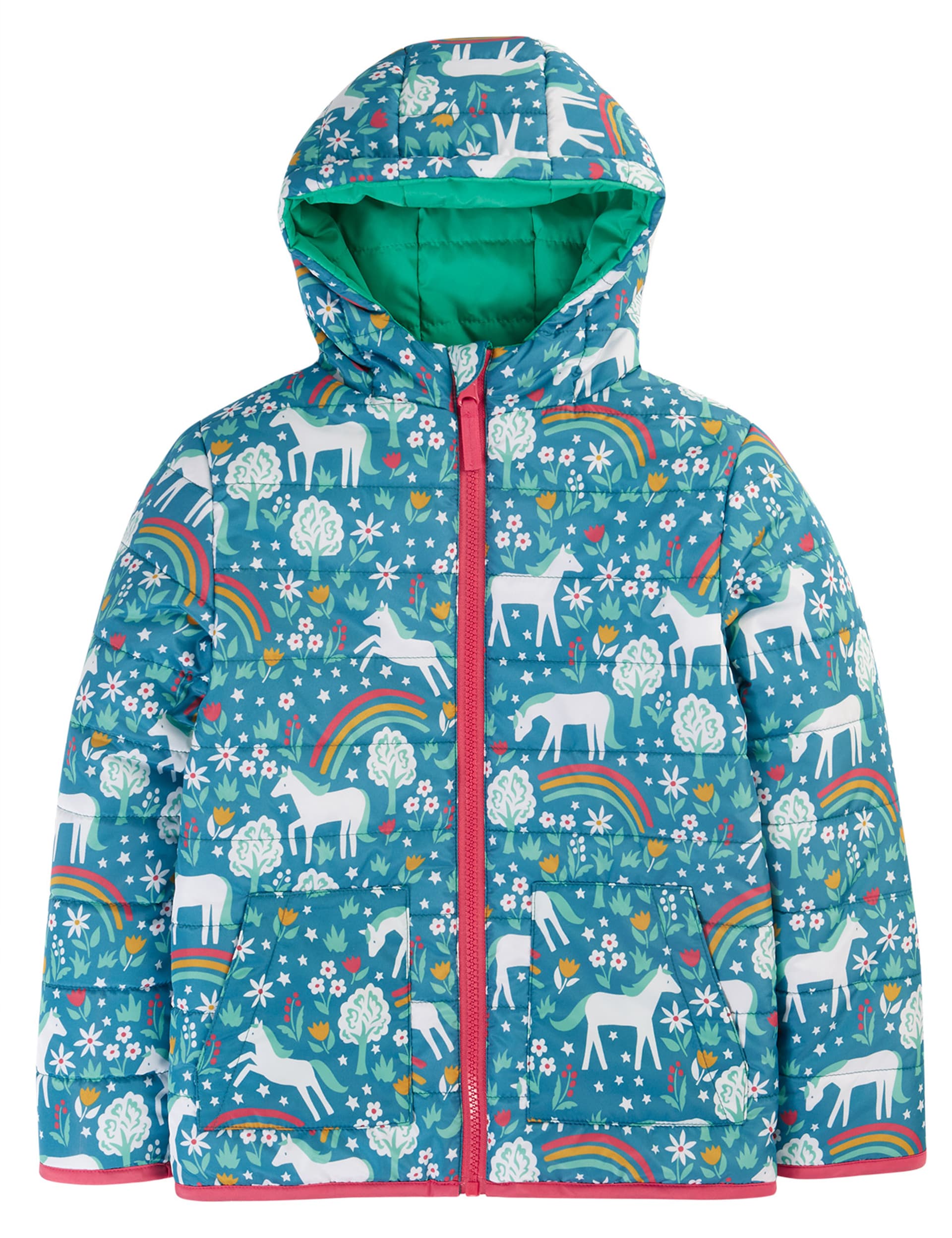 Frugi Girls Pony Reversible Hooded Padded Jacket (1-10 Yrs) - 3-4 Y - Blue, Blue