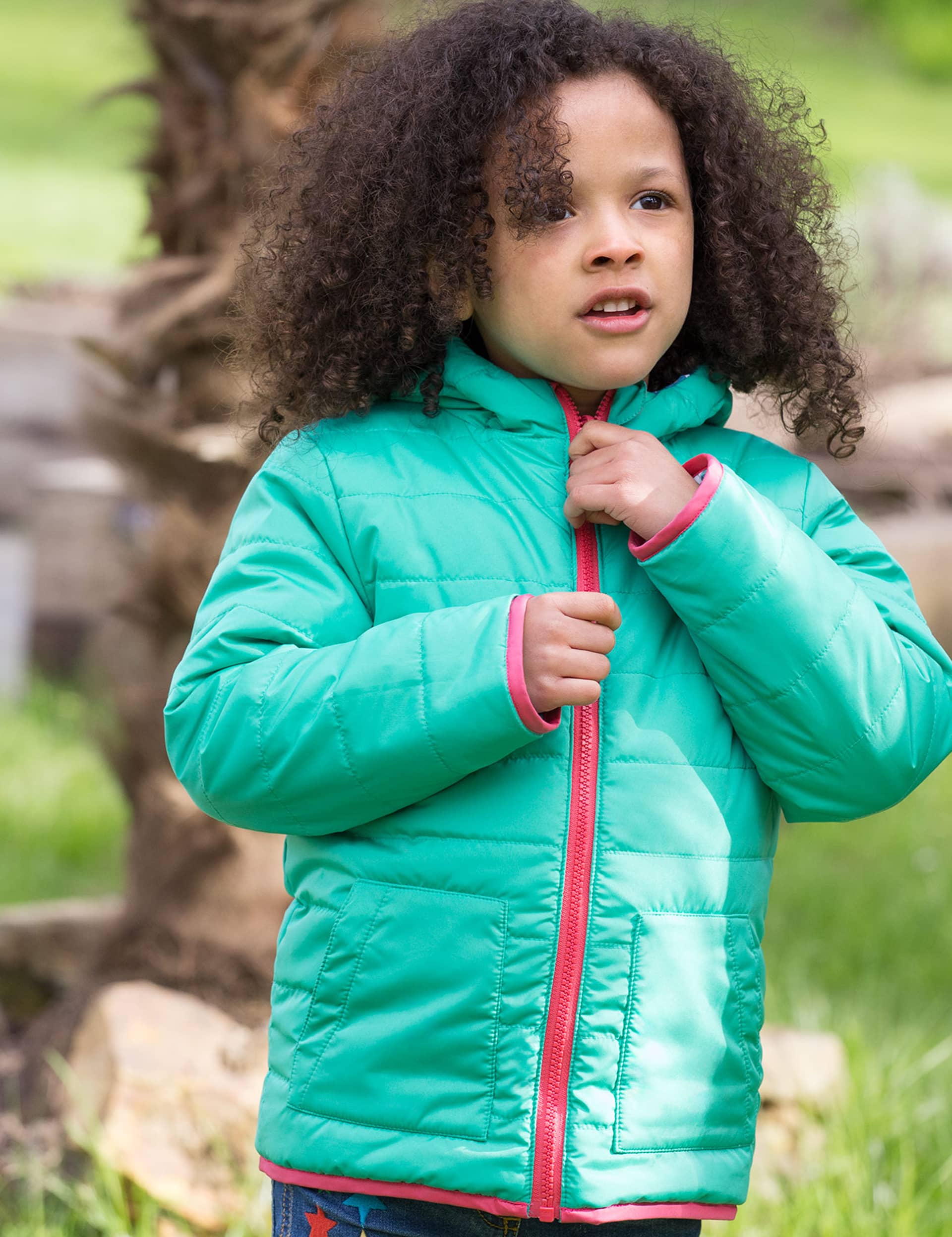 Frugi Girls Pony Reversible Hooded Padded Jacket (1-10 Yrs) - 9-10Y - Blue, Blue