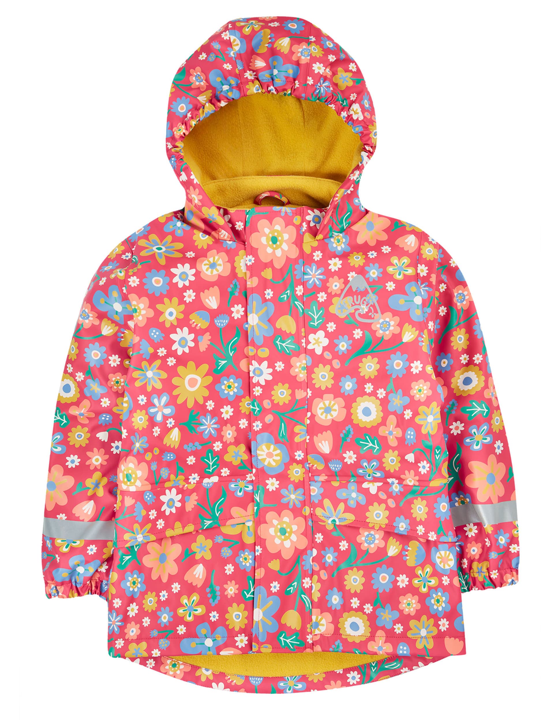 Frugi Girls Floral Hooded Fleece Lined Raincoat (1-10 Yrs) - 4-5 Y - Pink, Pink