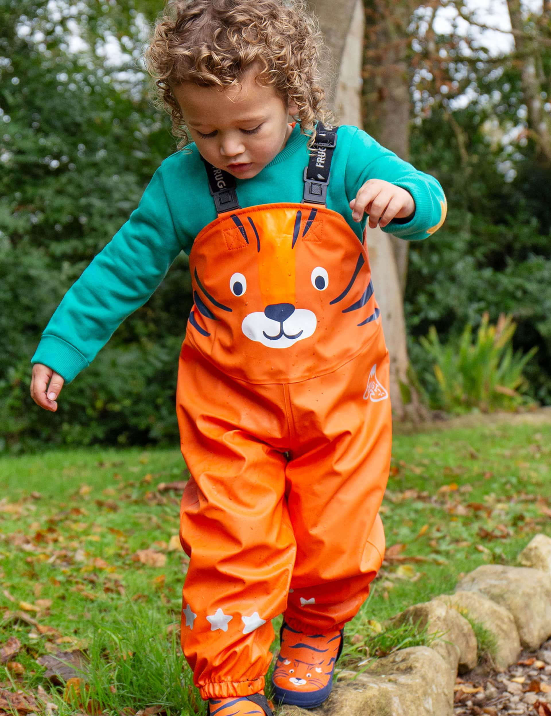 Frugi Tiger Puddlesuit (1-8 Yrs) - 7-8 Y - Orange, Orange