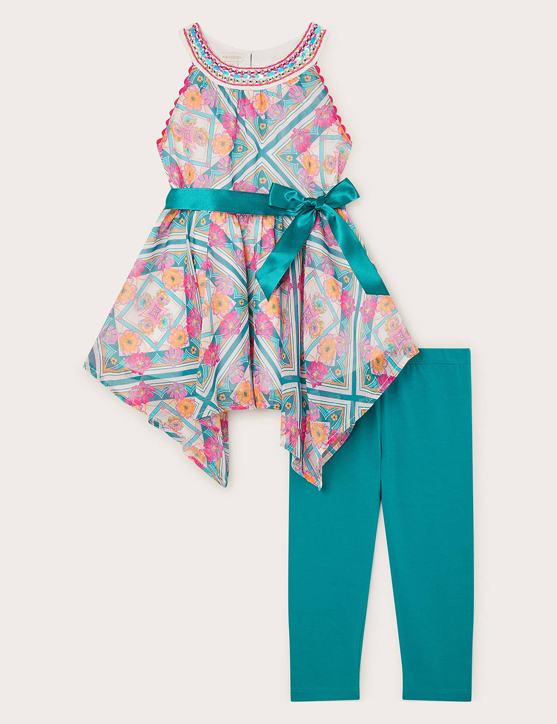 Monsoon Girls 2pc Cotton Rich Top & Bottom Outfit (3-15 Yrs)