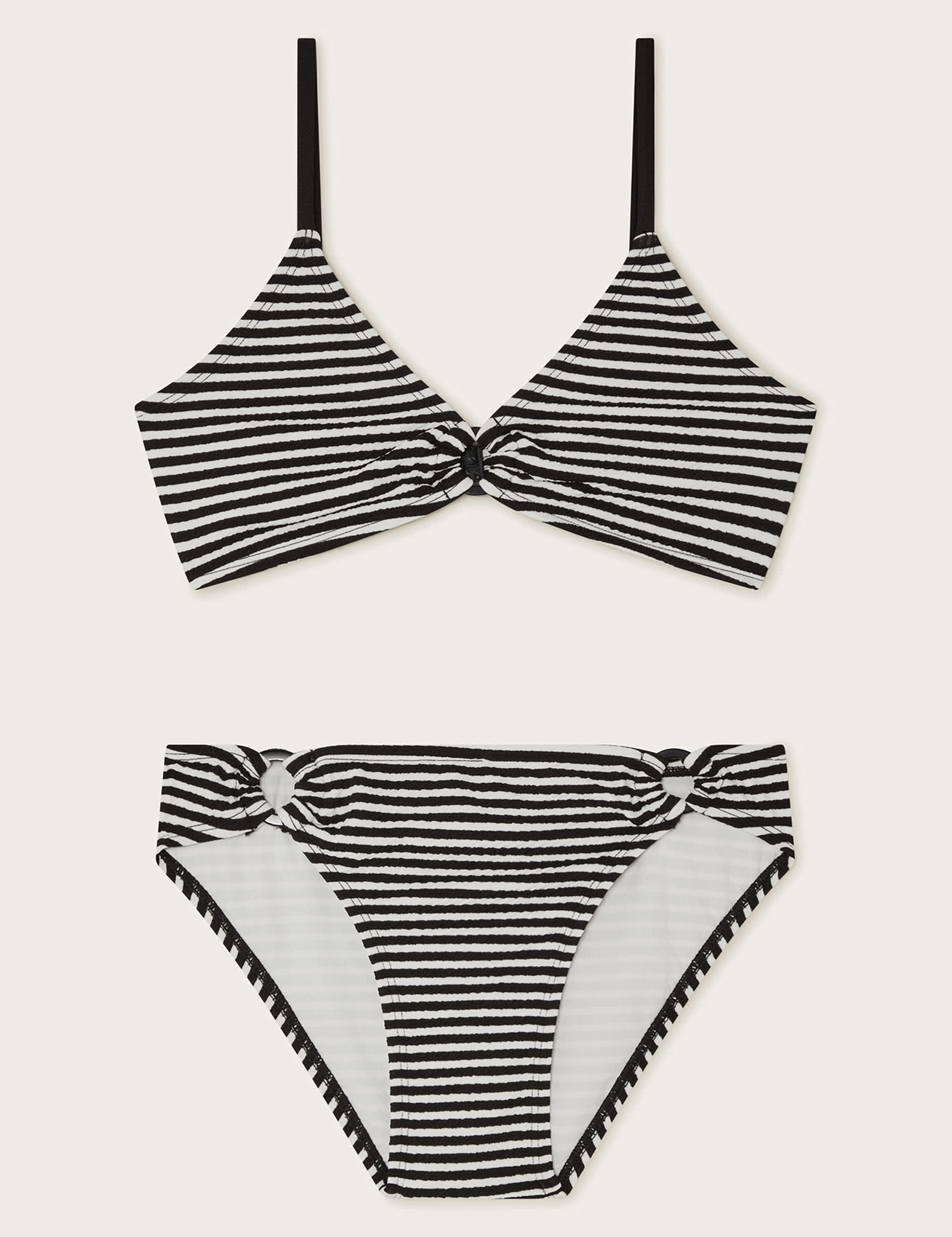 Monsoon Girls 2pc Striped Textured Bikini (7-15 Yrs) - 7-8 Y - Black Mix, Black Mix