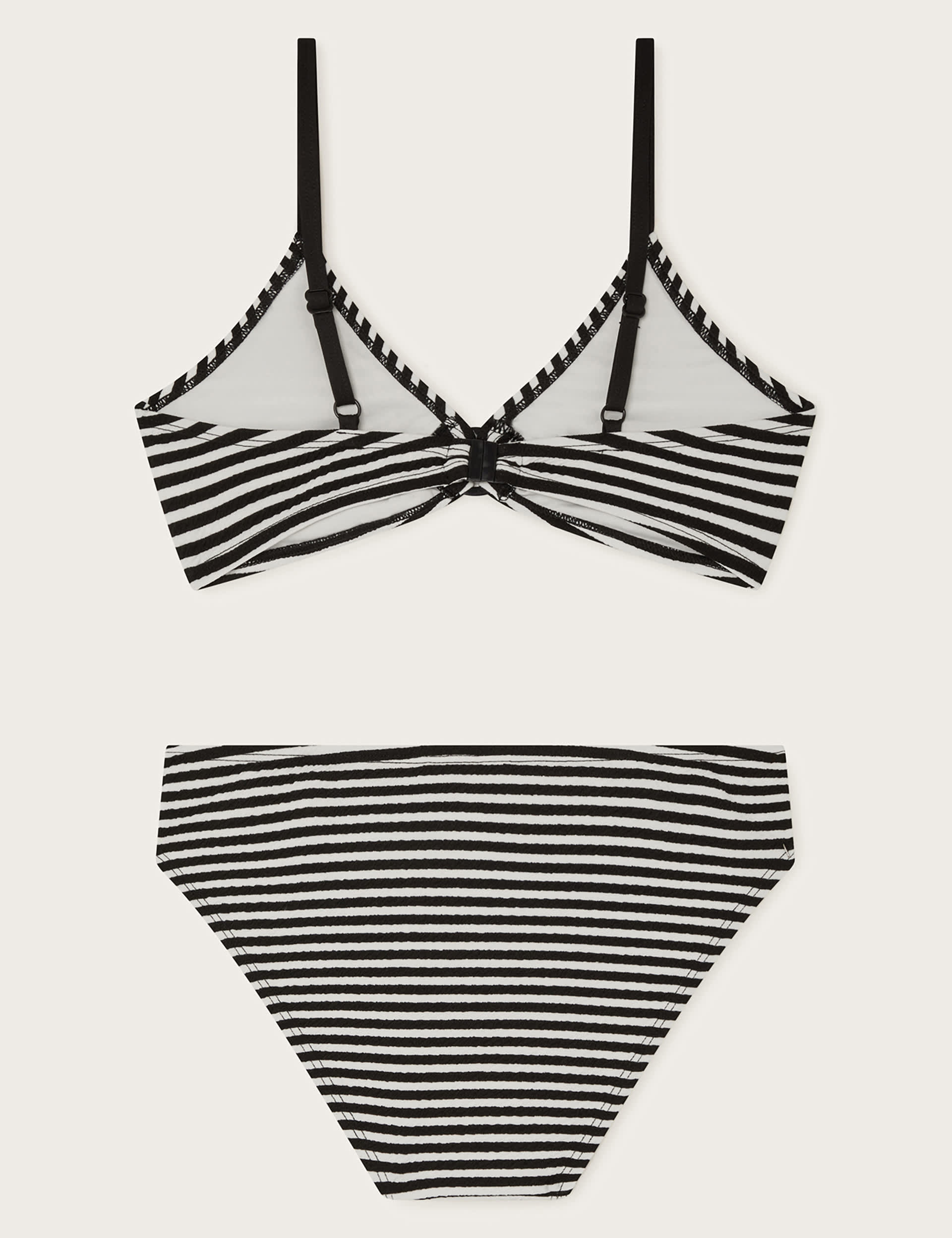 Monsoon Girls 2pc Striped Textured Bikini (7-15 Yrs) - 9-10Y - Black Mix, Black Mix