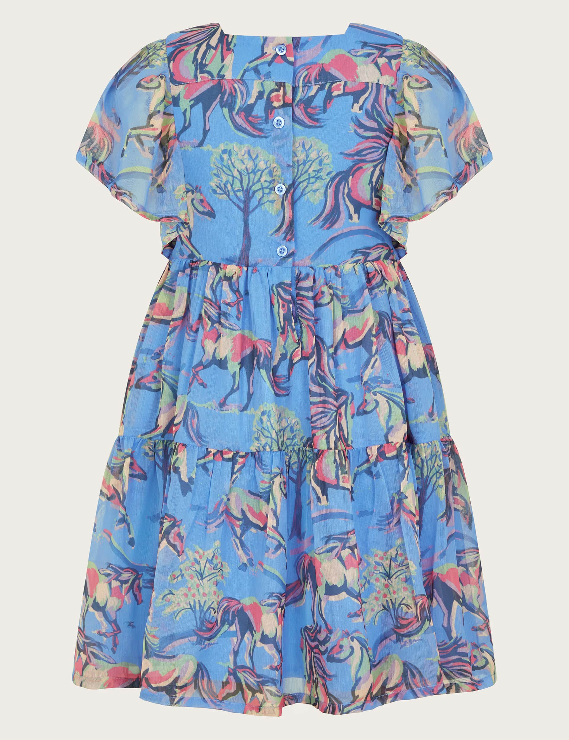 Monsoon Girls Horse Print Dress (3-13 Yrs) - 3y - Blue Mix, Blue Mix