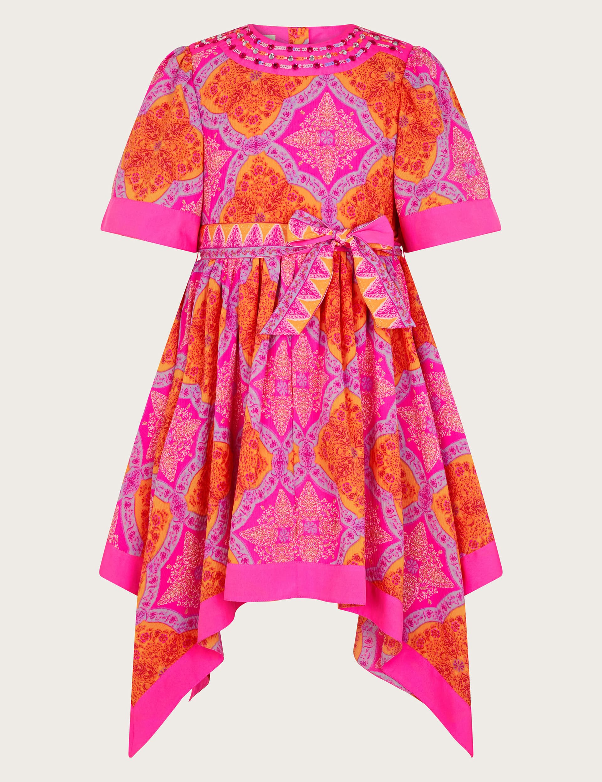 Monsoon Girls Printed Dress (3-15 Yrs) - 6y - Pink Mix, Pink Mix