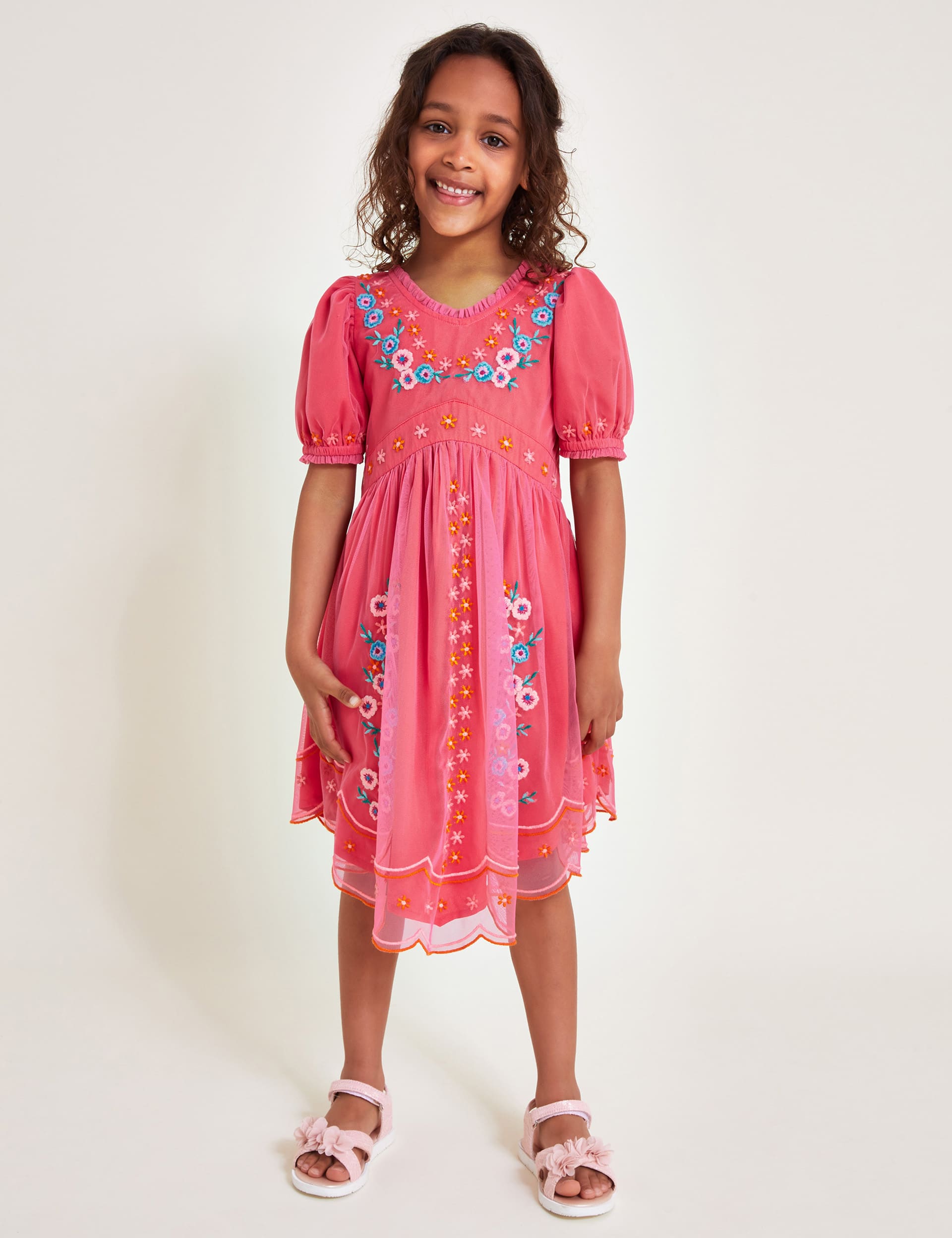 Monsoon Girls Embroidered Dress (3-15 Yrs) - 3y - Pink Mix, Pink Mix