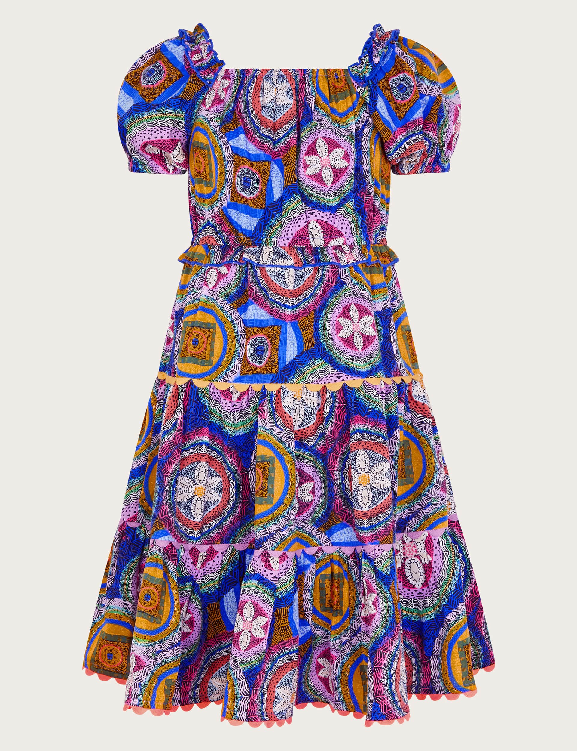 Monsoon Girls Printed Dress (3-15 Yrs) - 3y - Blue Mix, Blue Mix