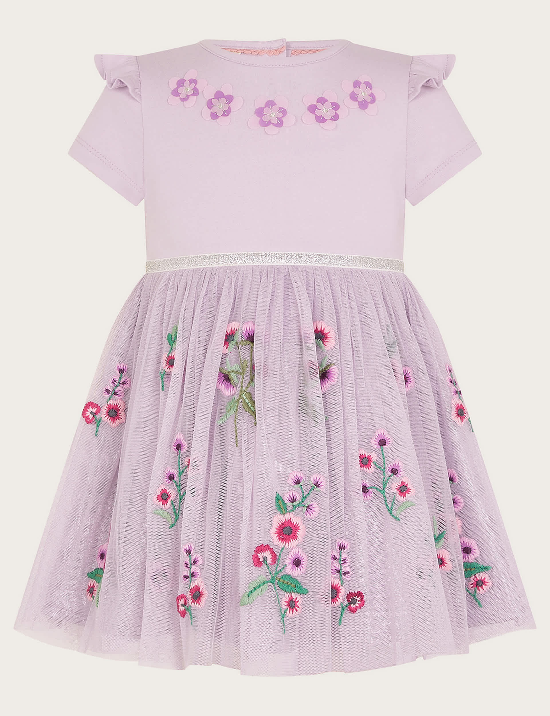 Monsoon Girls Floral Embroidered Dress (0-4 Yrs) - 12-18 - Purple Mix, Purple Mix