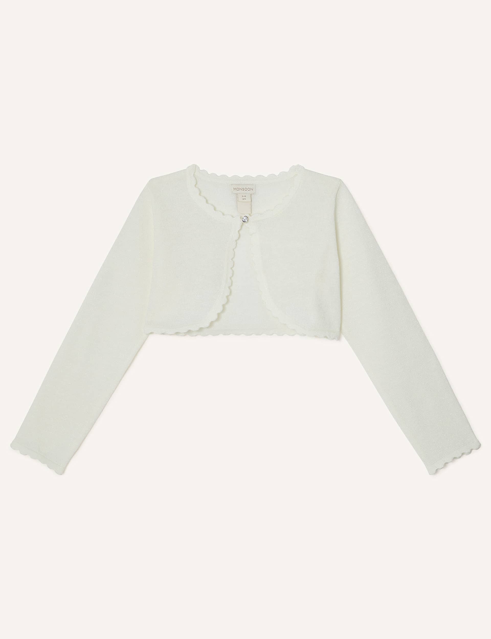 Monsoon Girls Cotton Rich Scalloped Cardigan (3-15 Yrs) - 5-6 Y - Ivory, Ivory