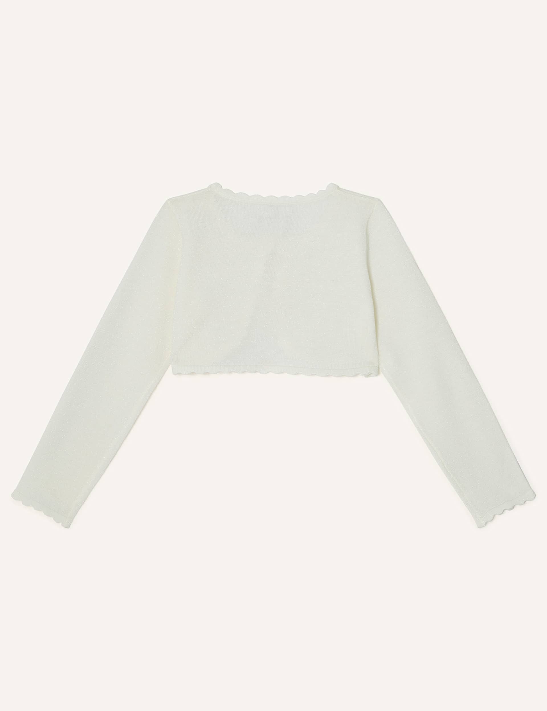 Monsoon Girls Cotton Rich Scalloped Cardigan (3-15 Yrs) - 14-15 - Ivory, Ivory