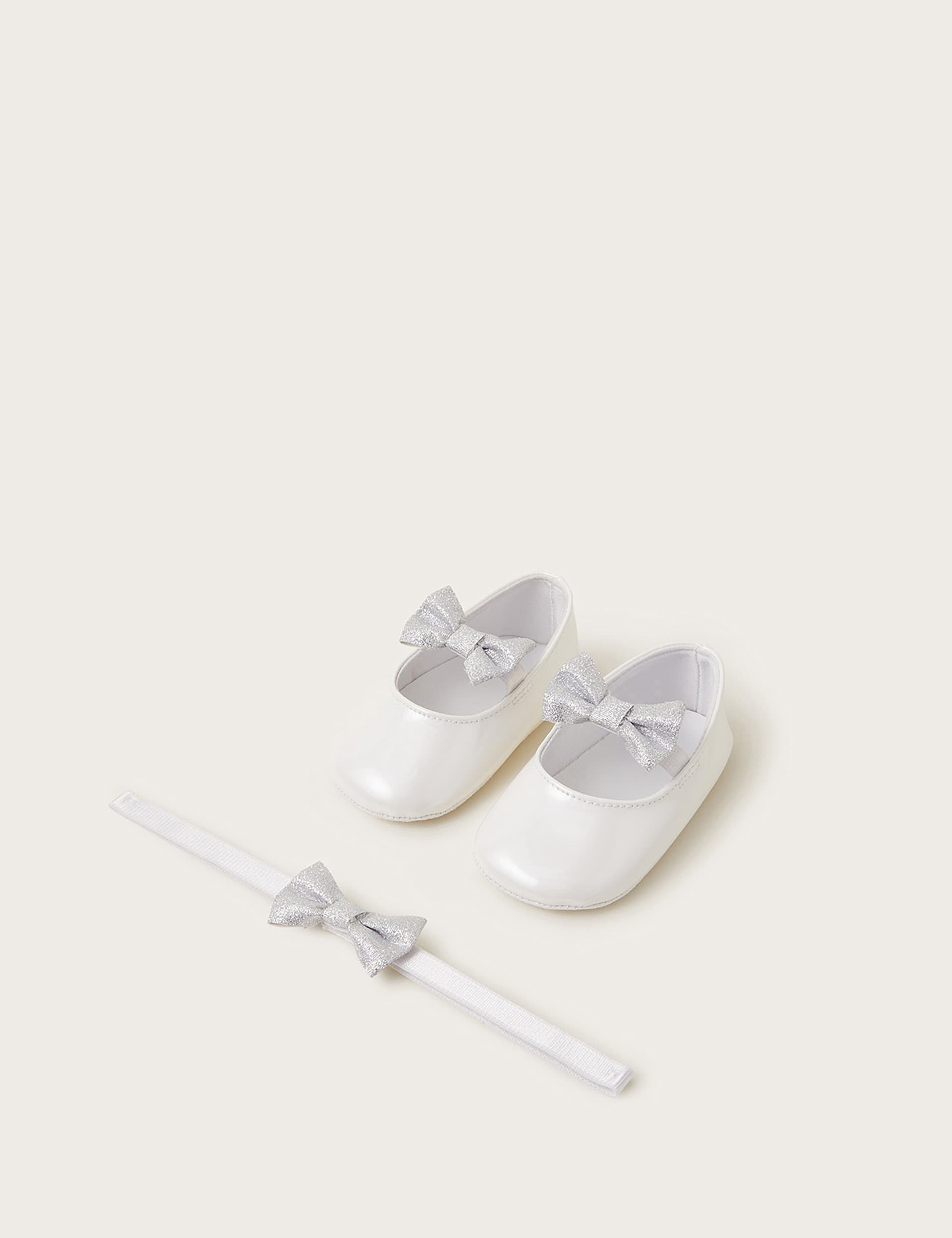 Monsoon Baby 2pc Bow Pre-Walker Shoes & Bando Set (0-18 Mths) - 3-6M - Ivory, Ivory