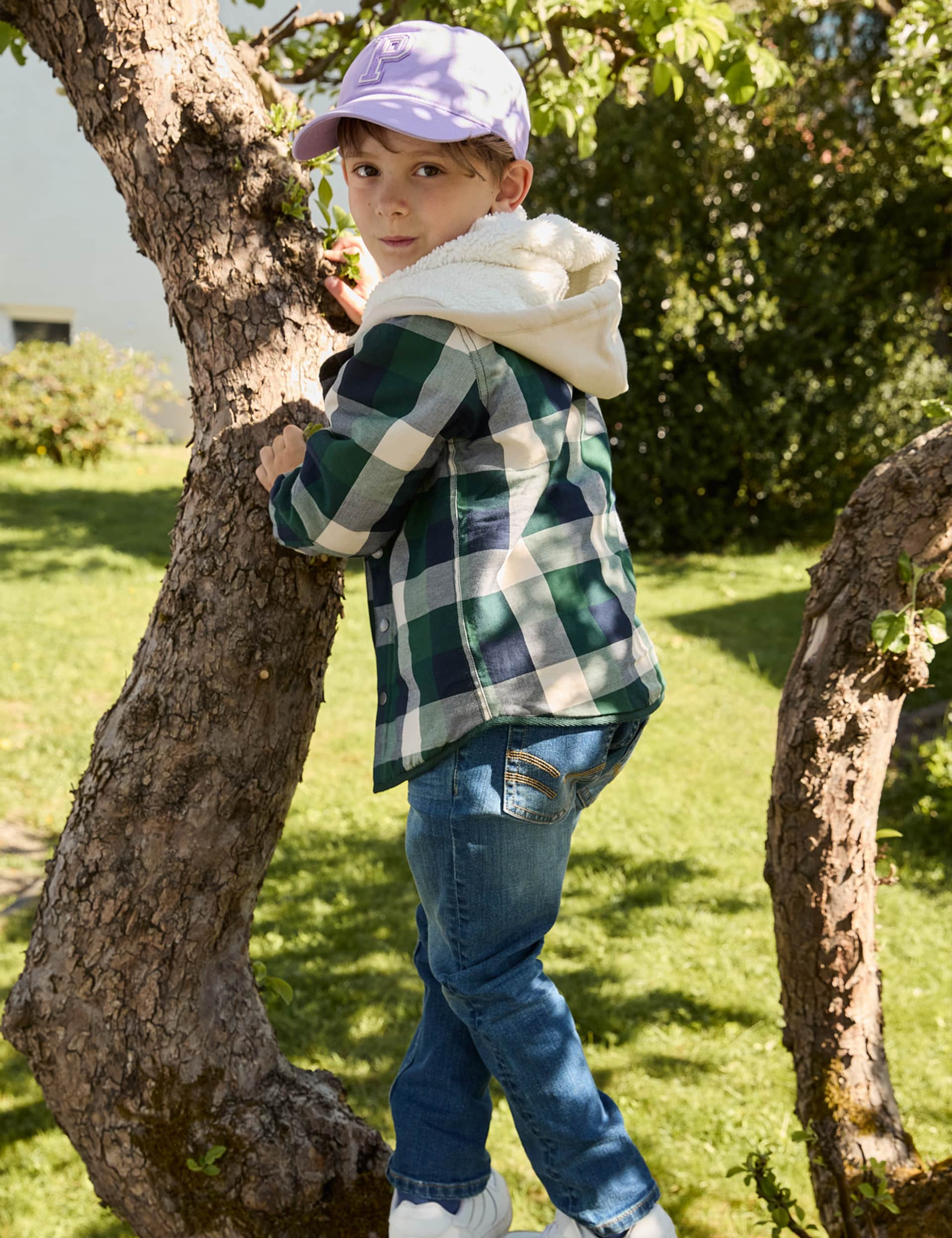 Polarn O. Pyret Boys Pure Cotton Checked Shirt (1-8 Yrs) - 3-4 Y - Green Mix, Green Mix