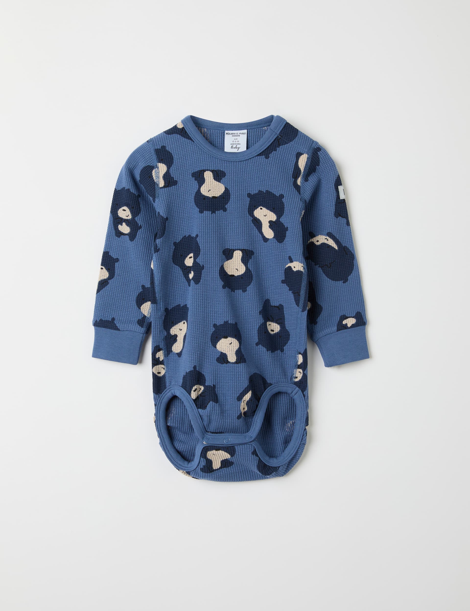 Polarn O. Pyret Boys Cotton Rich Bear Print Bodysuit (1-12 Mths) - 2-4M - Medium Blue Mix, Medium Bl