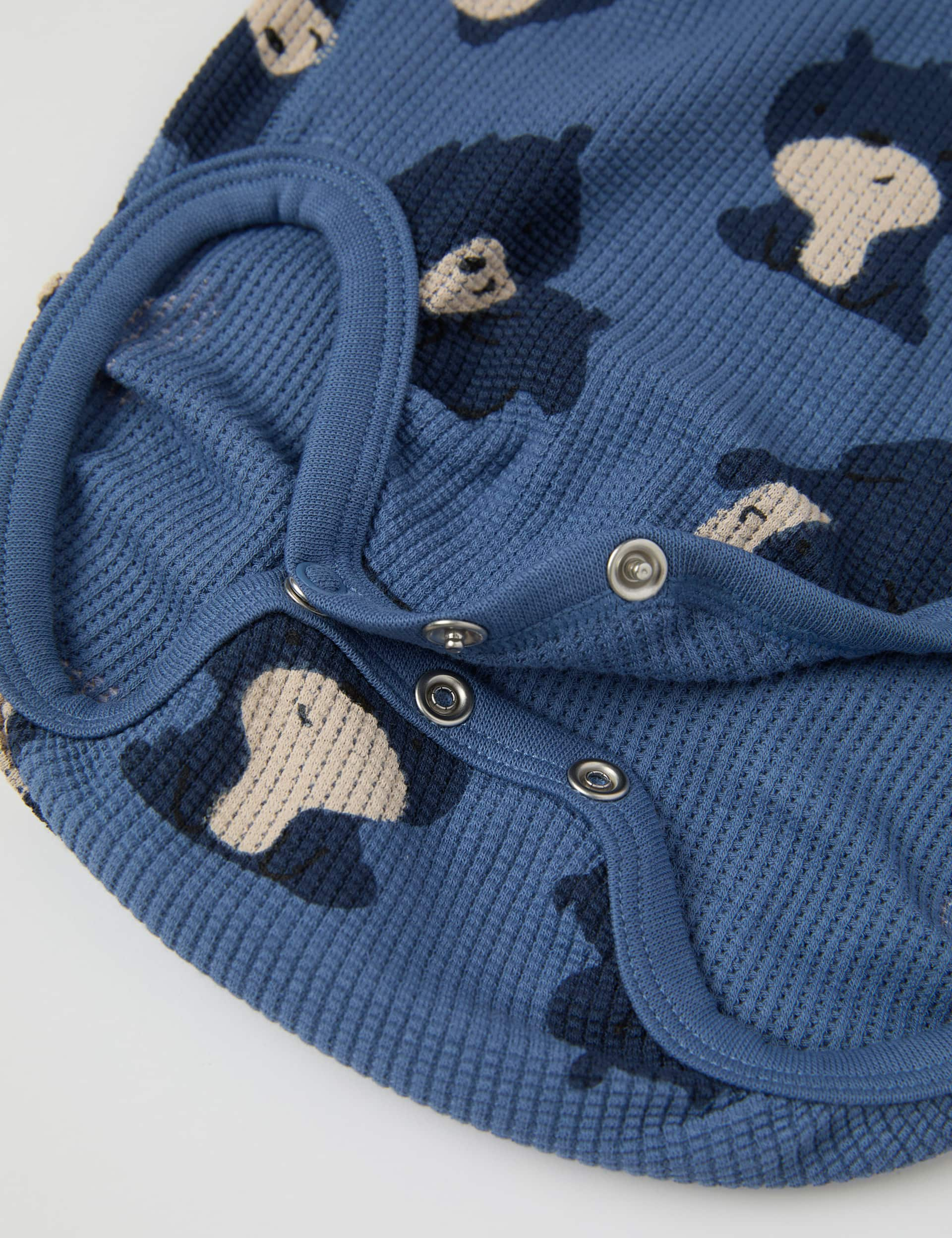 Polarn O. Pyret Boys Cotton Rich Bear Print Bodysuit (1-12 Mths) - 1-2 M - Medium Blue Mix, Medium B