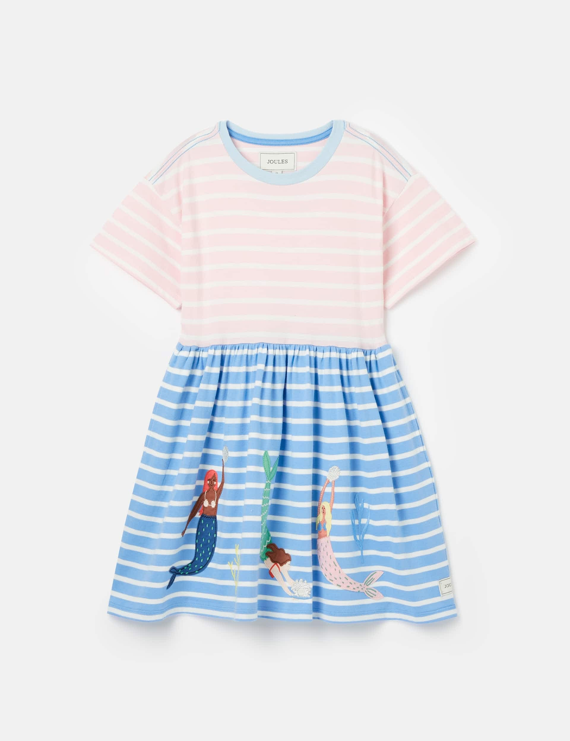 Joules Girls Pure Cotton Mermaid Applique Dress (2-9 Yrs) - 6-7 Y - Blue Mix, Blue Mix