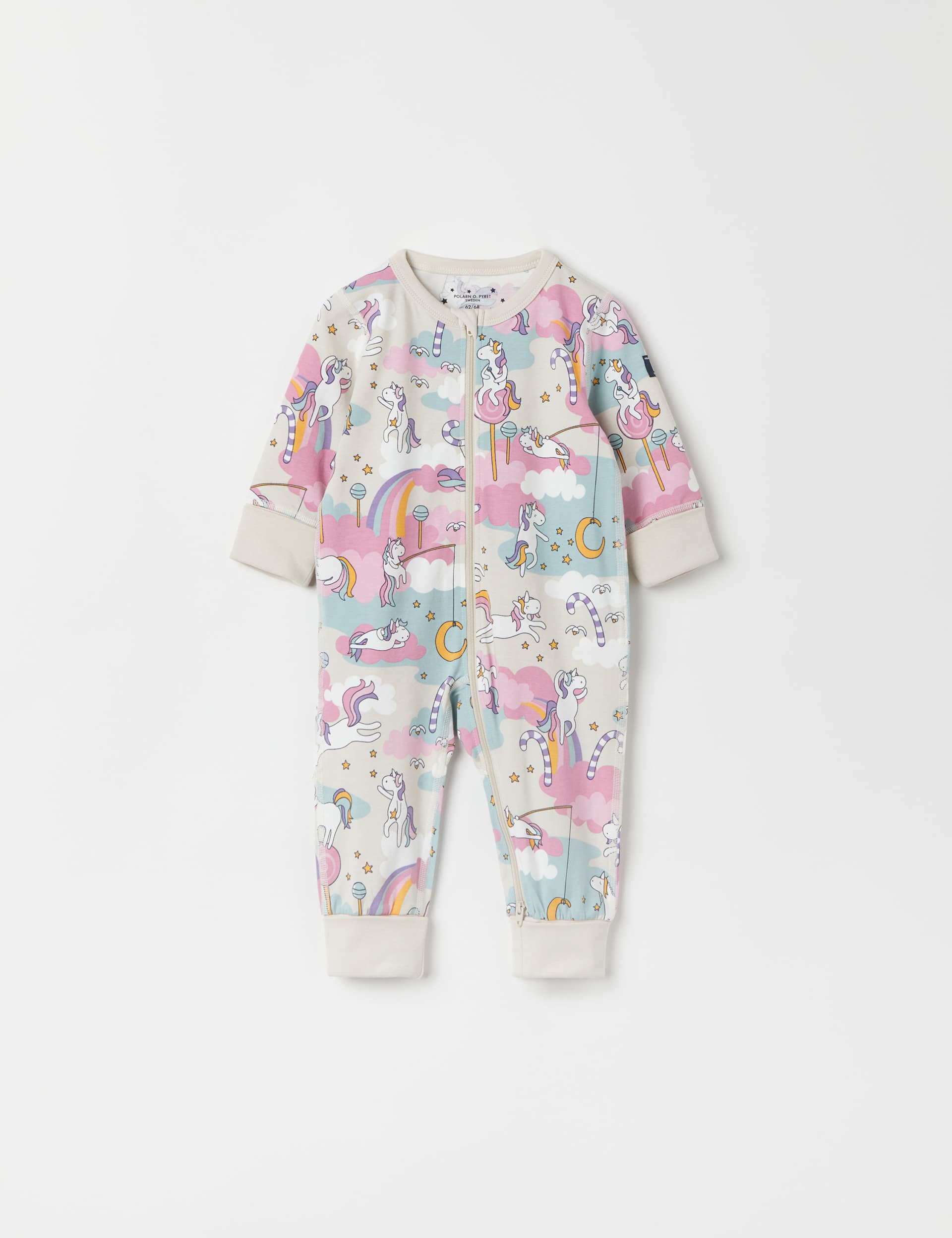 Polarn O. Pyret Girls Cotton Rich Unicorn Sleepsuit (6 Mths - 4 Yrs) - 1-2Y - Beige Mix, Beige Mix