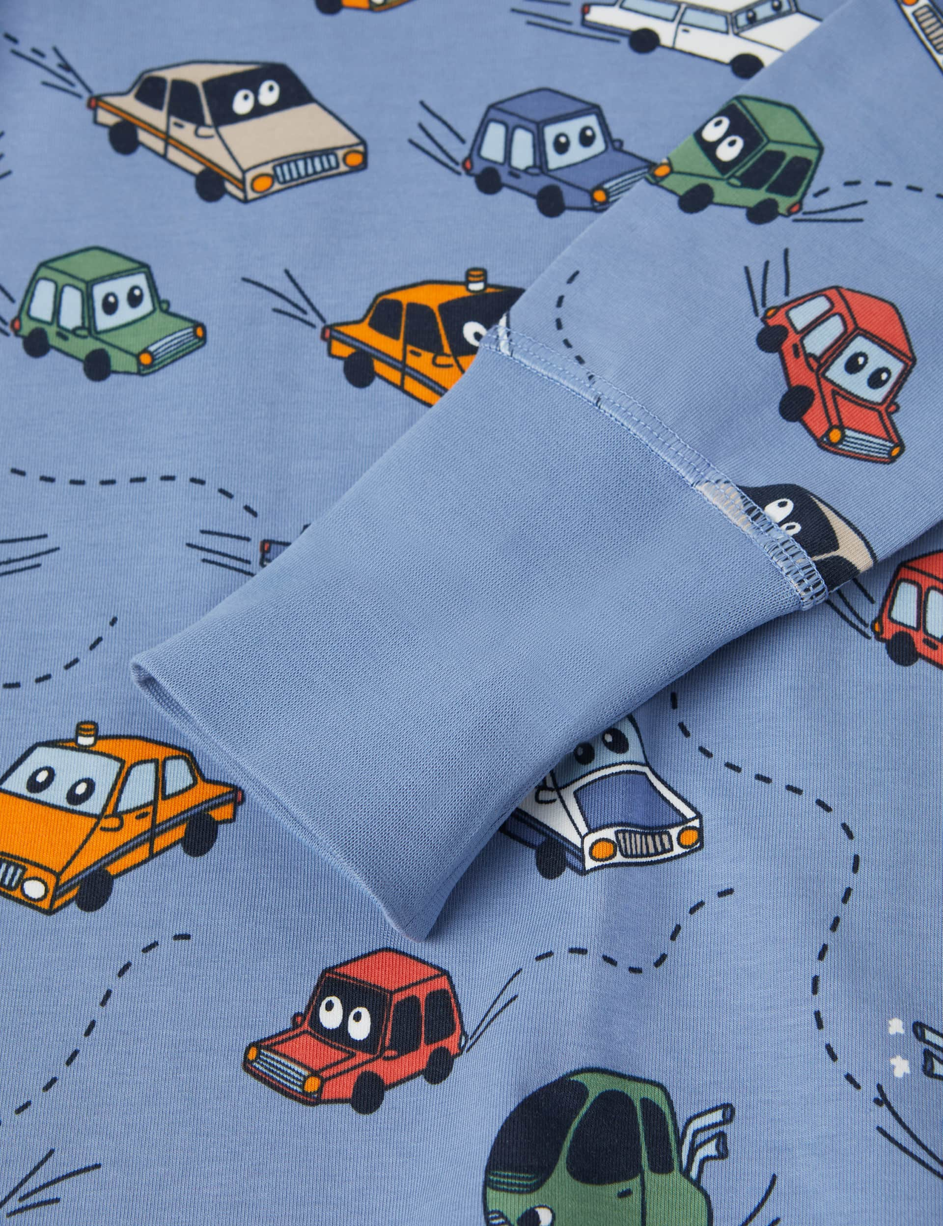 Polarn O. Pyret Boys Cotton Car Print Pyjamas (1-10 Yrs) - 6-8Y - Light Blue Mix, Light Blue Mix