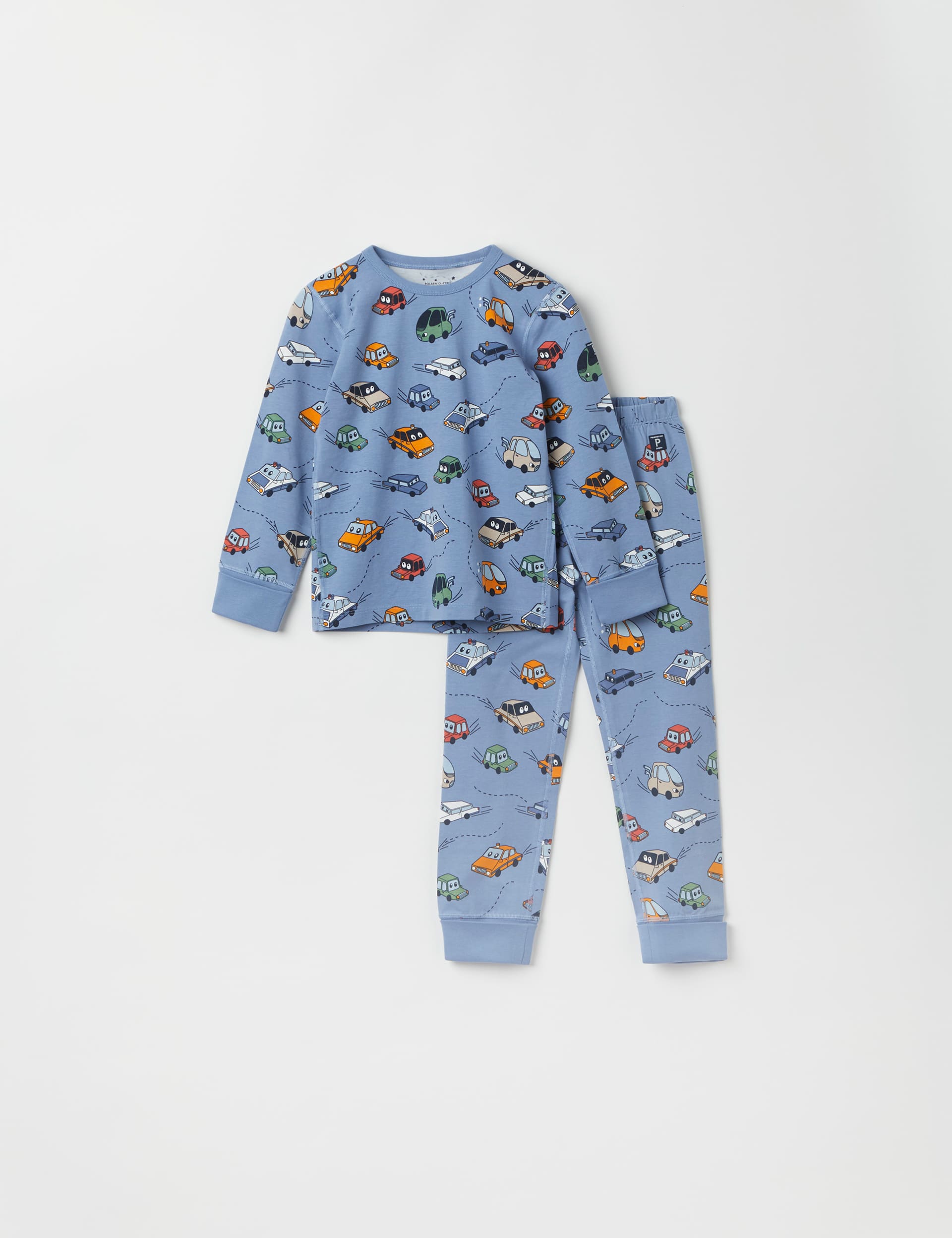 Polarn O. Pyret Boys Cotton Rich Car Print Pyjamas (1-10 Yrs) - 6-8Y - Light Blue Mix, Light Blue Mi