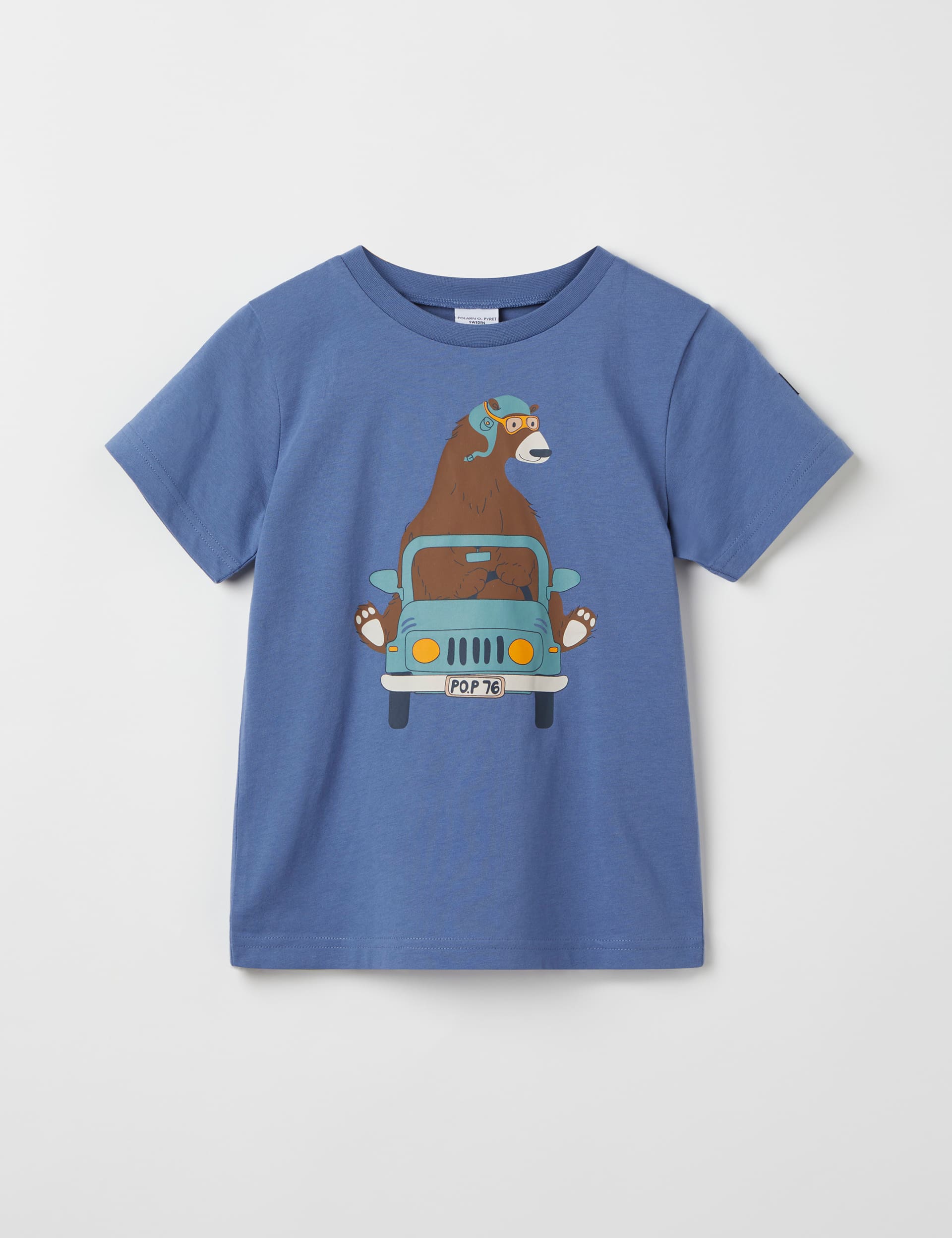 Polarn O. Pyret Pure Cotton Bear Graphic T-Shirt (1-10 Yrs) - 5-6 Y - Medium Blue Mix, Medium Blue M