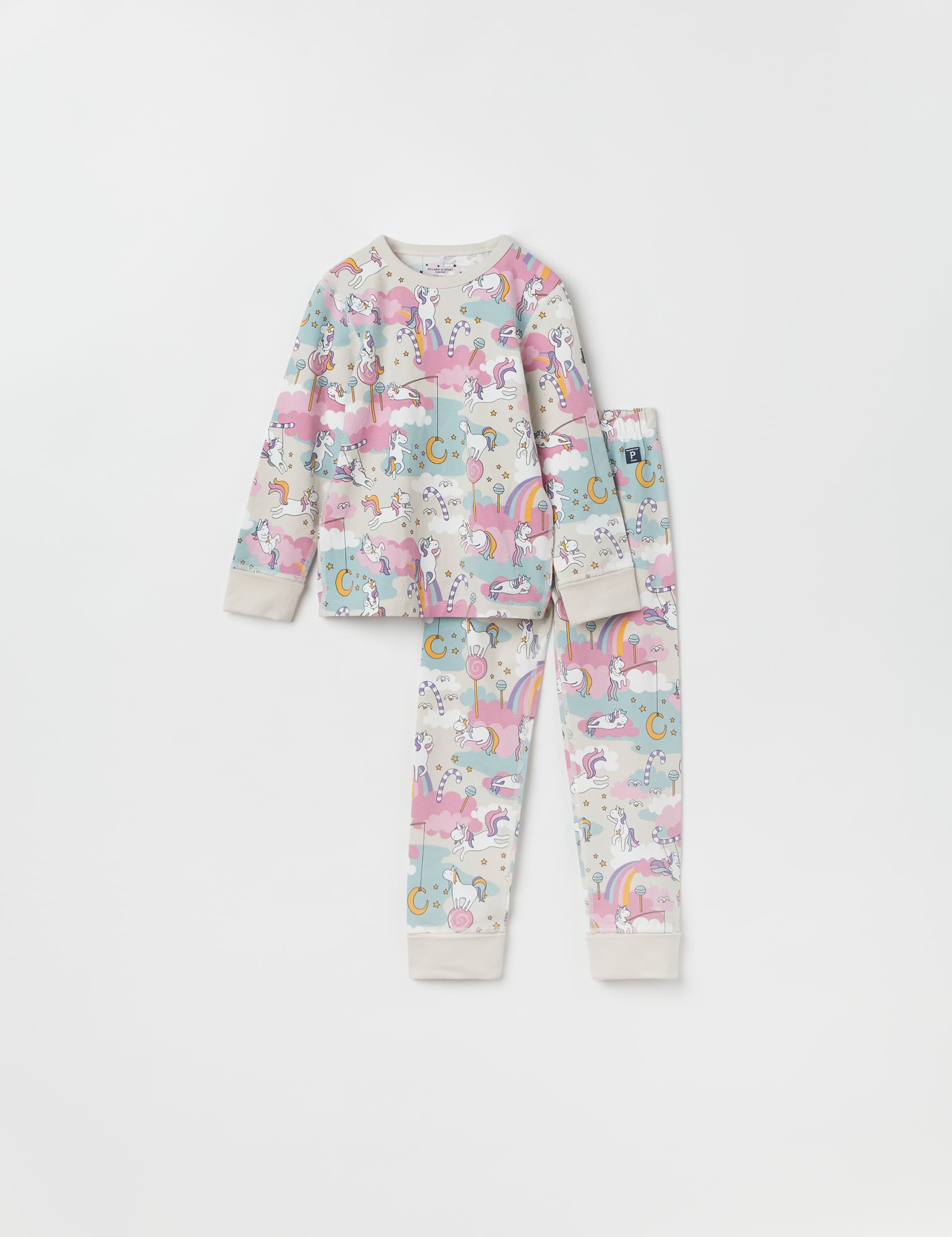 Polarn O. Pyret Girls Cotton Rich Unicorn Pyjamas (1-10 Yrs) - 2-4Y - Beige Mix, Beige Mix