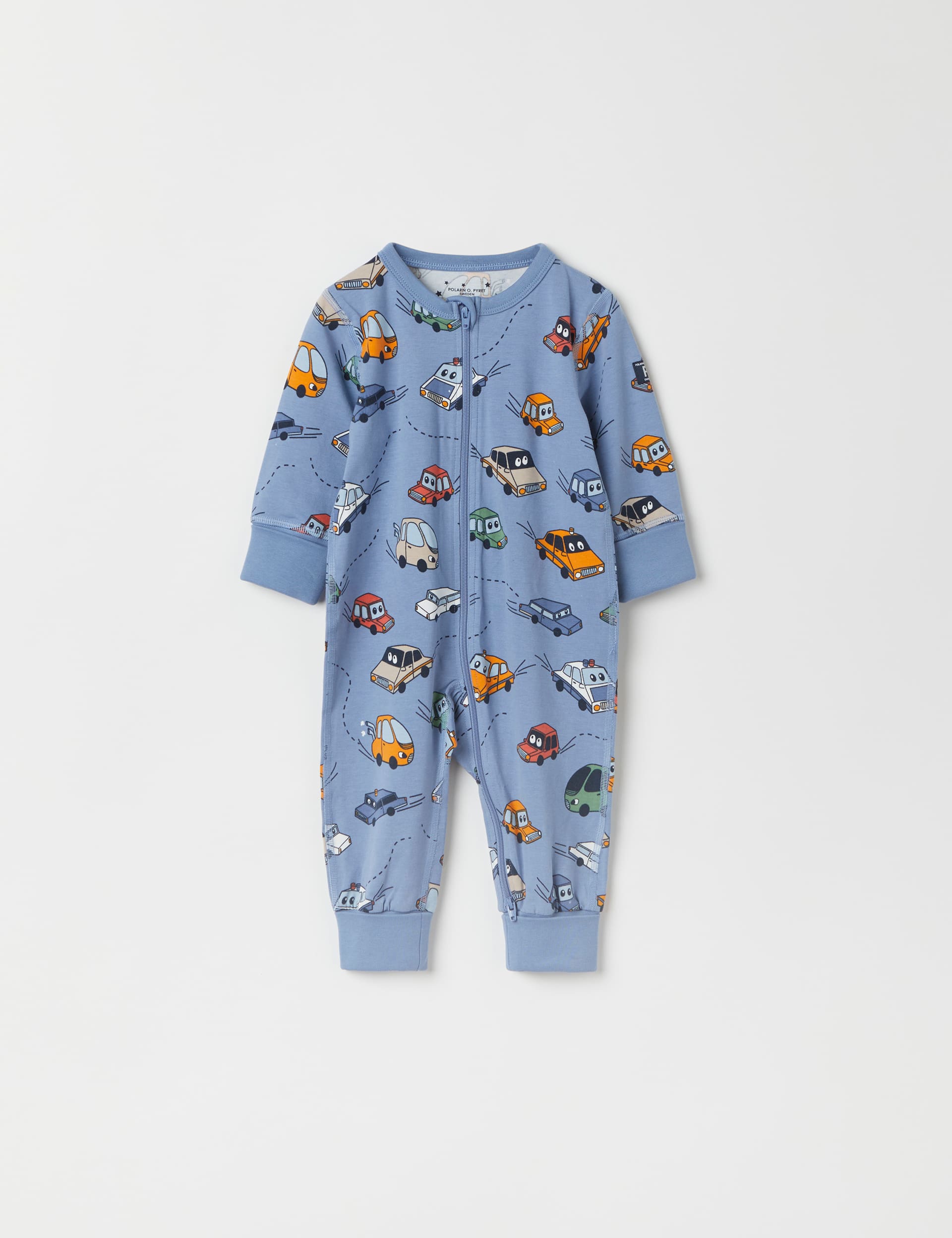 Polarn O. Pyret Boys Cotton Rich Car Print Zip Sleepsuit (0-24 Mths) - 12-24 - Light Blue Mix, Light