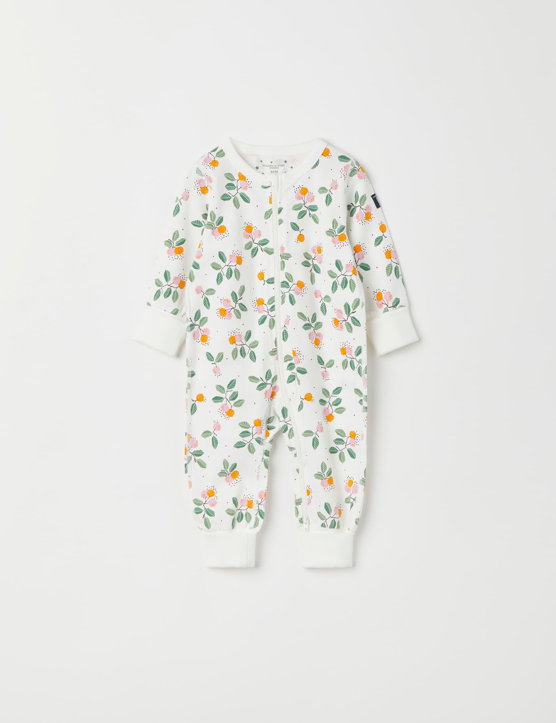 Polarn O. Pyret Girls Cotton Rich Berry Print Zip Sleepsuit (0-4 Yrs) - 6-12M - White Mix, White Mix