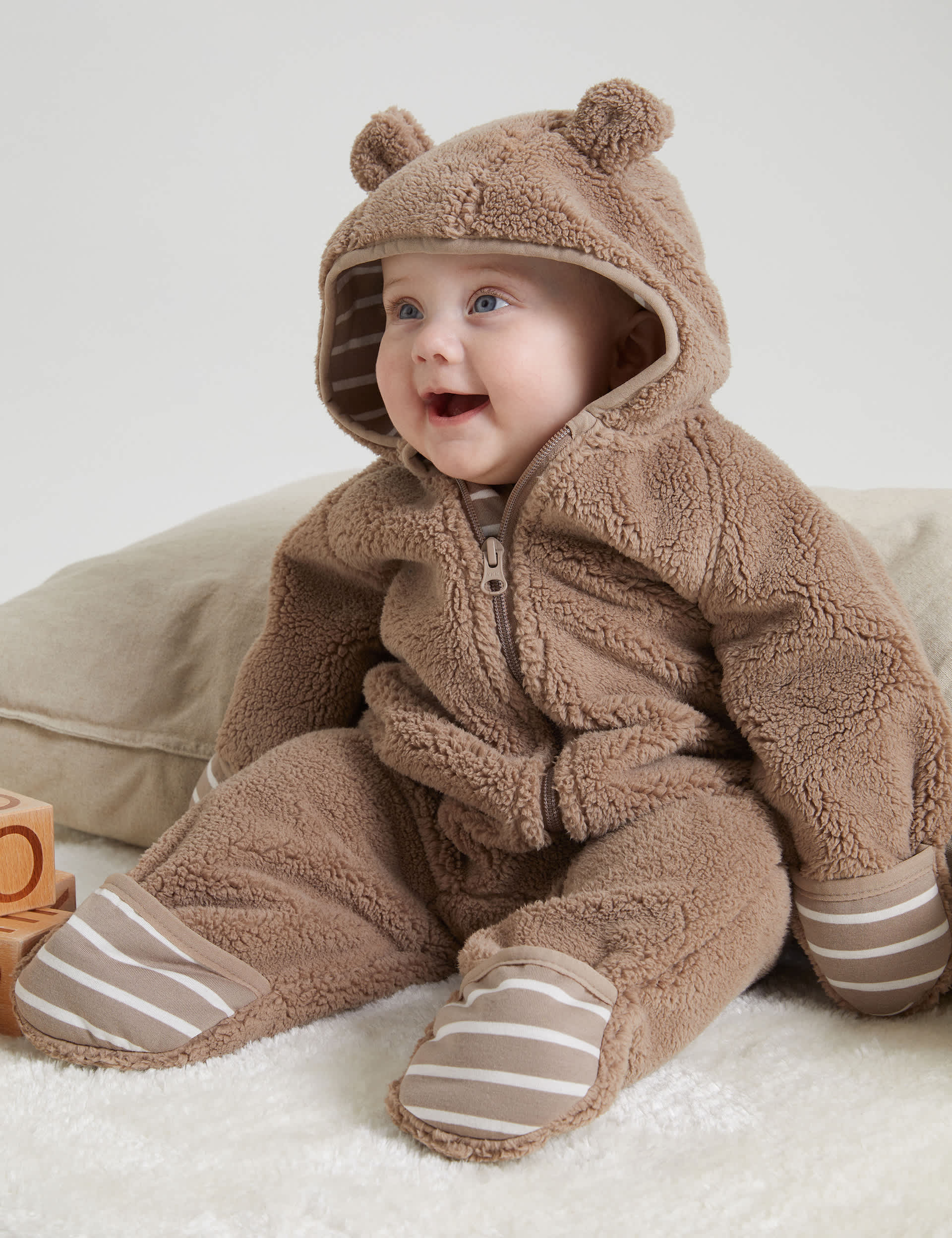 Polarn O. Pyret Fleece Hooded Zip Pramsuit (1-12 Mths) - 4-6M - Brown, Brown