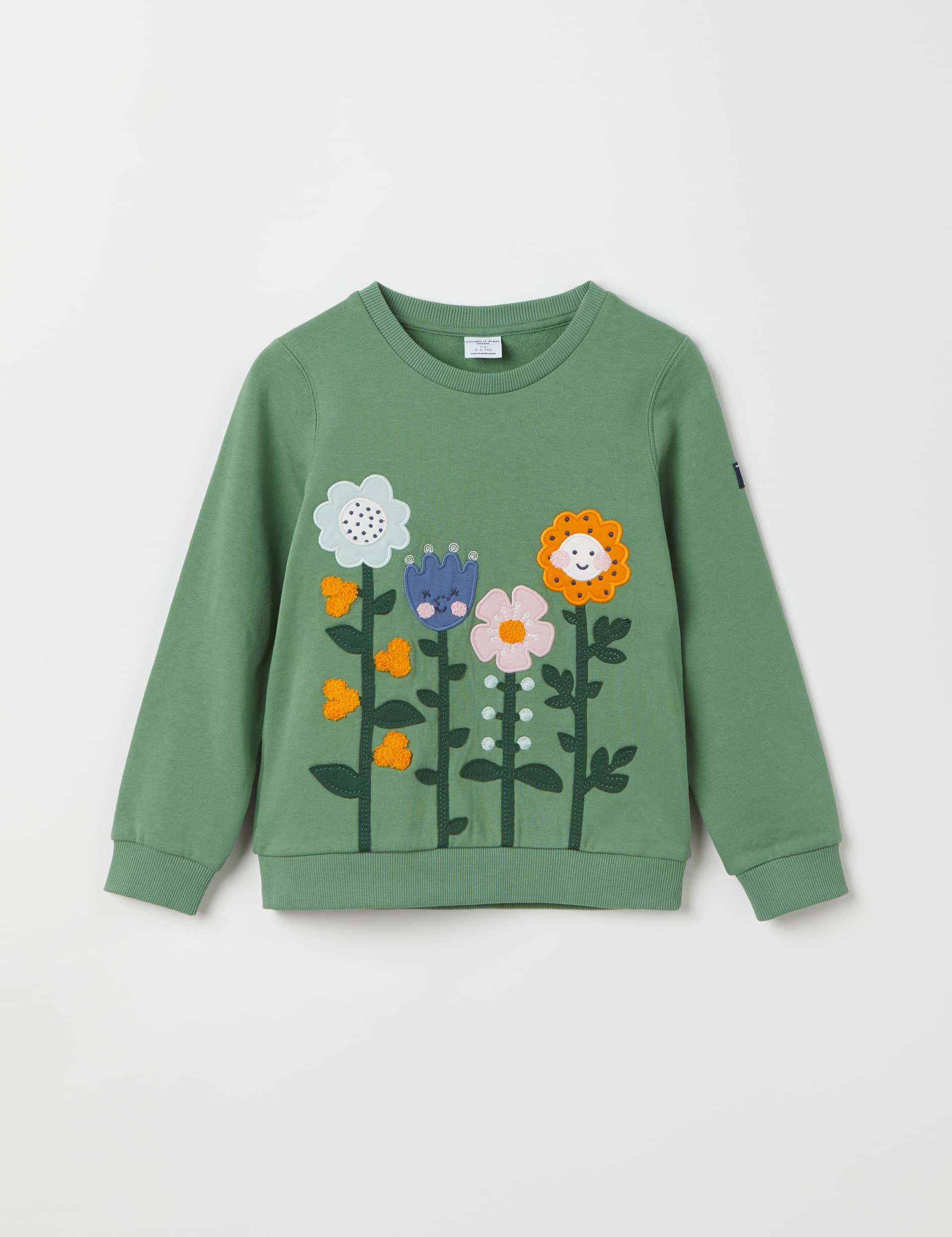 Polarn O. Pyret Girls Pure Cotton Floral Sweatshirt (1-7 Yrs) - 6-7 Y - Green Mix, Green Mix