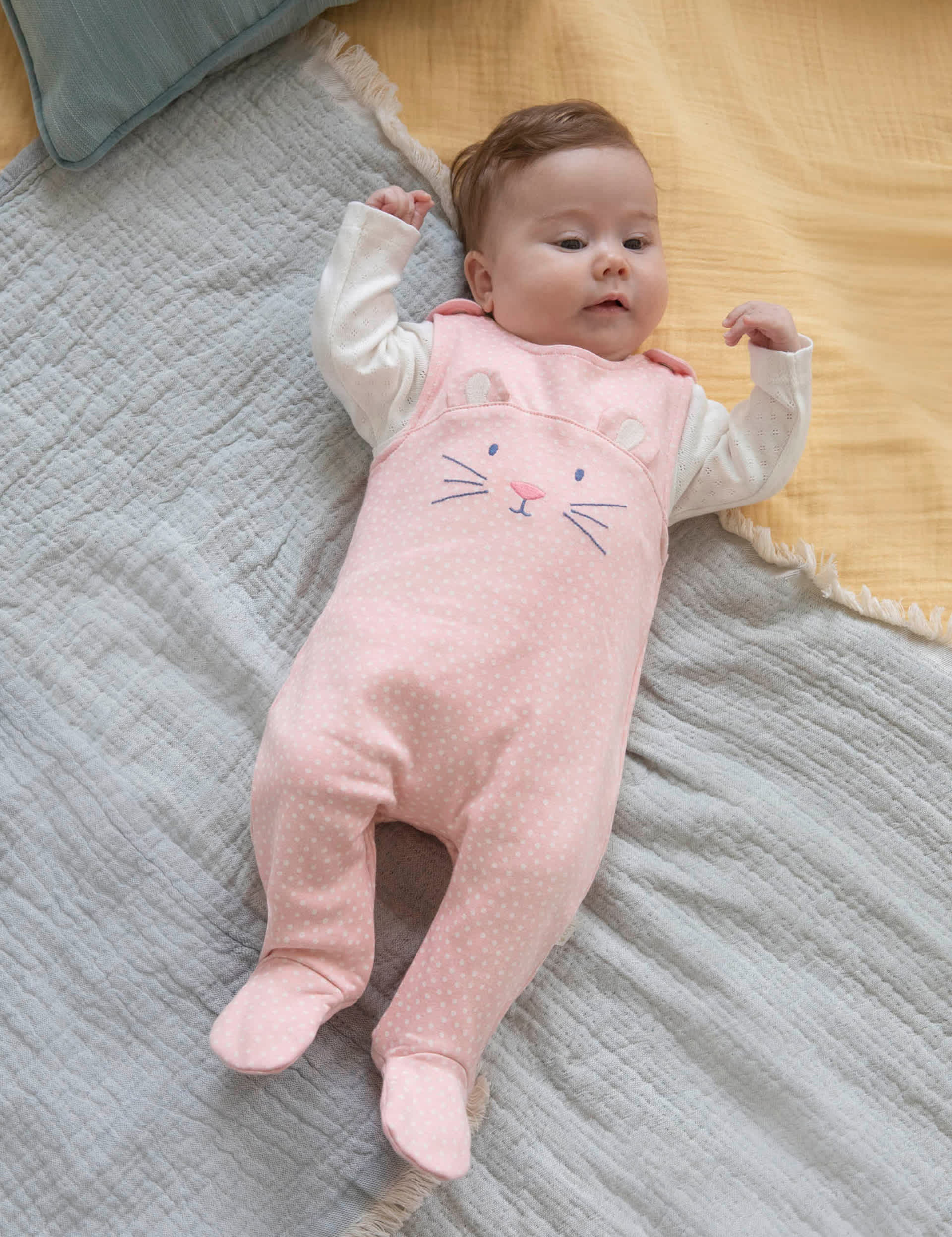 Jojo Maman Bb Girls 2pc Pure Cotton Mouse Outfit (0-18 Mths) - 0-3 M - Light Pink Mix, Light Pink 