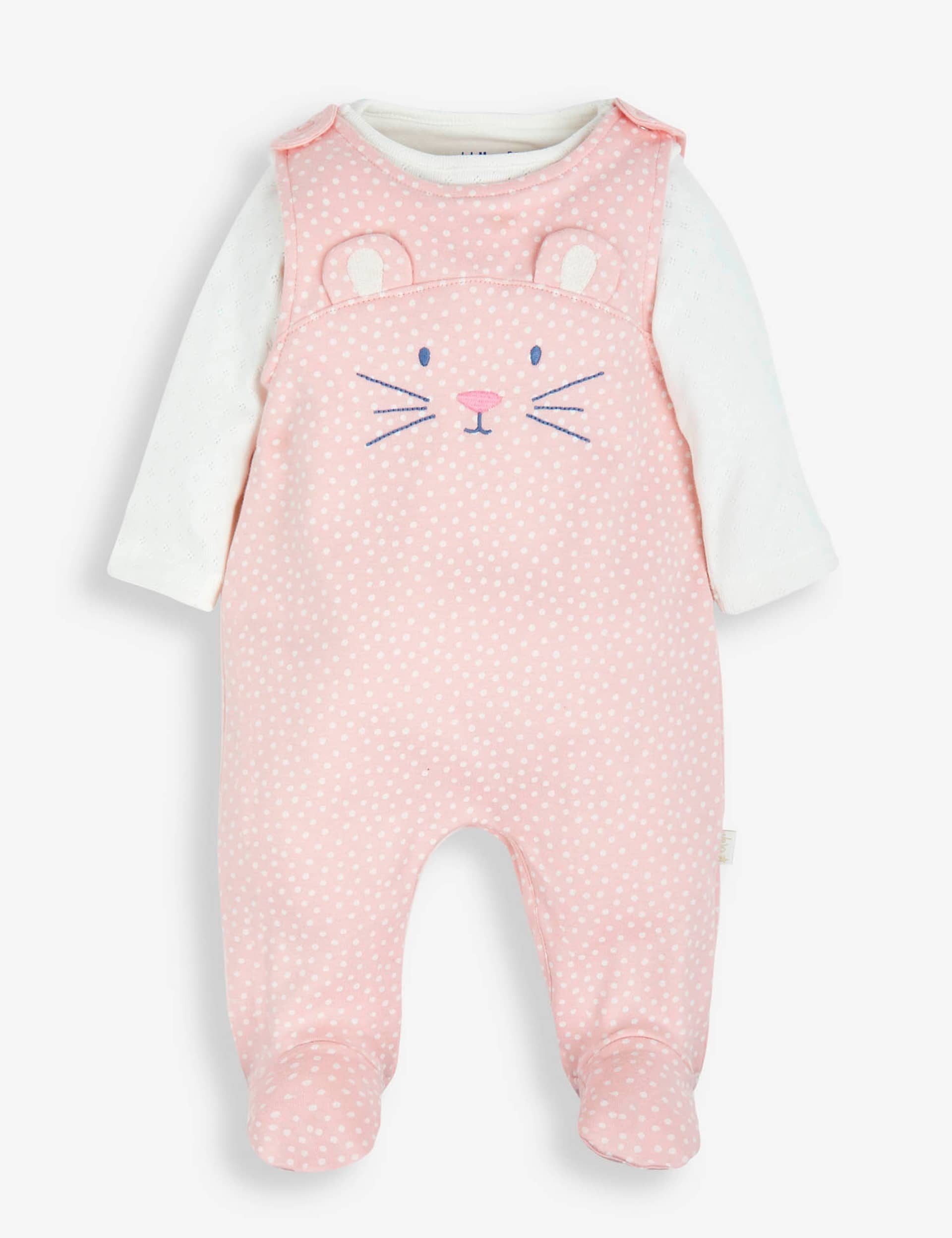 Jojo Maman Bb Girls 2pc Pure Cotton Mouse Outfit (0-18 Mths) - 12-18 - Light Pink Mix, Light Pink 