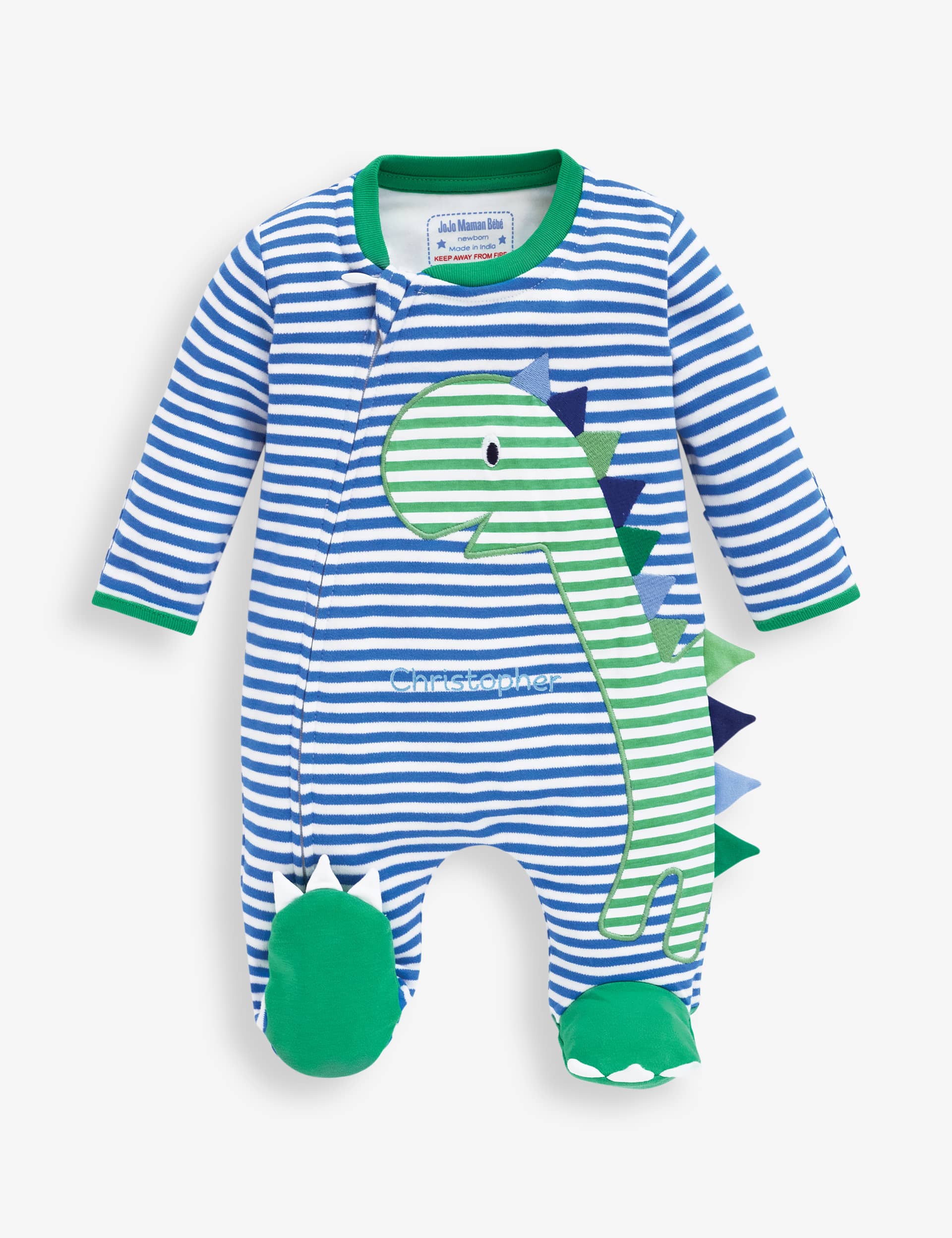 Jojo Maman Bb Boys Pure Cotton Dinosaur Zip Sleepsuit (0-18 Mths) - 3-6M - Blue Mix, Blue Mix