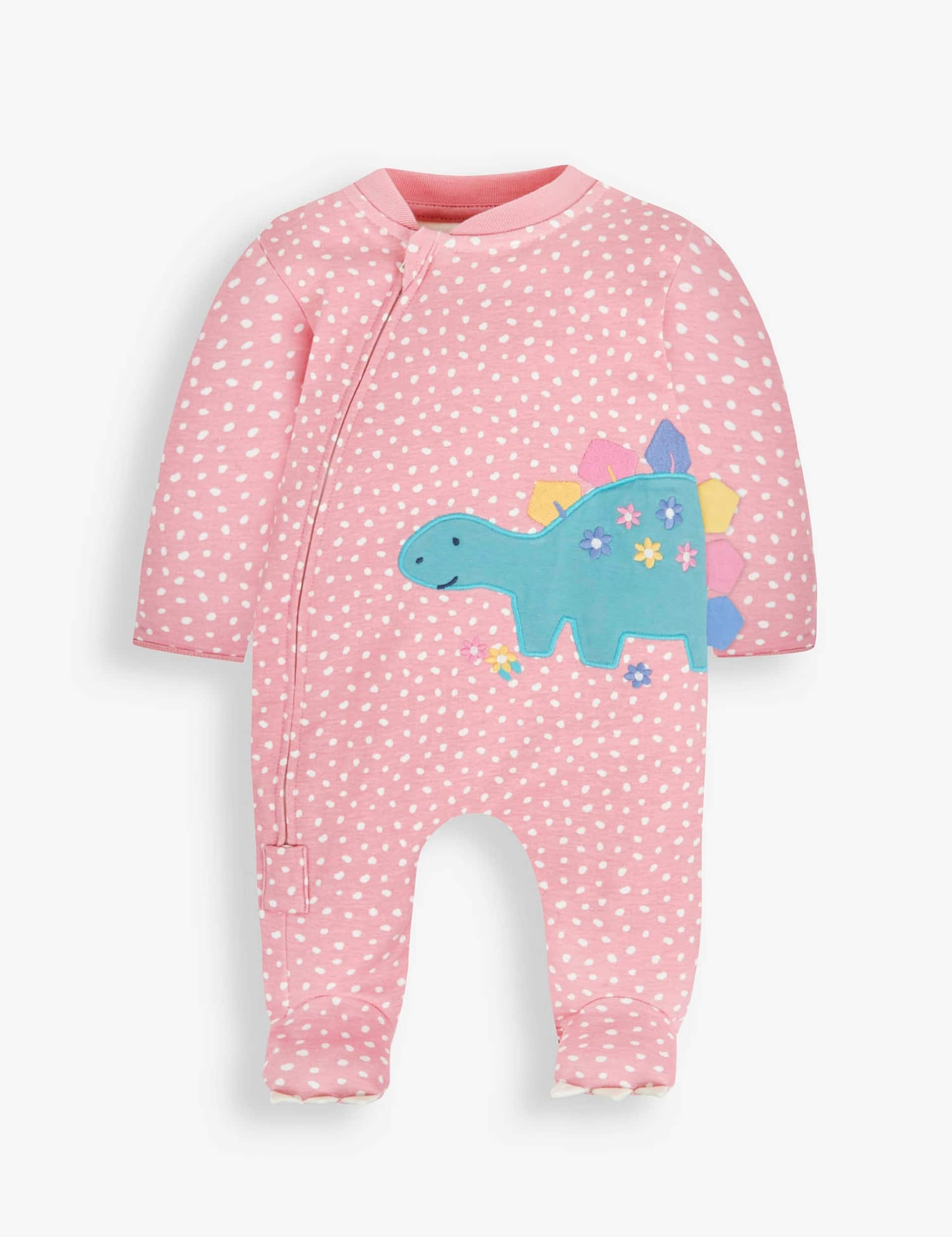 Jojo Maman Bb Girls Pure Cotton Dinosaur Zip Sleepsuit (0-18 Mths) - 0-3 M - Pink Mix, Pink Mix