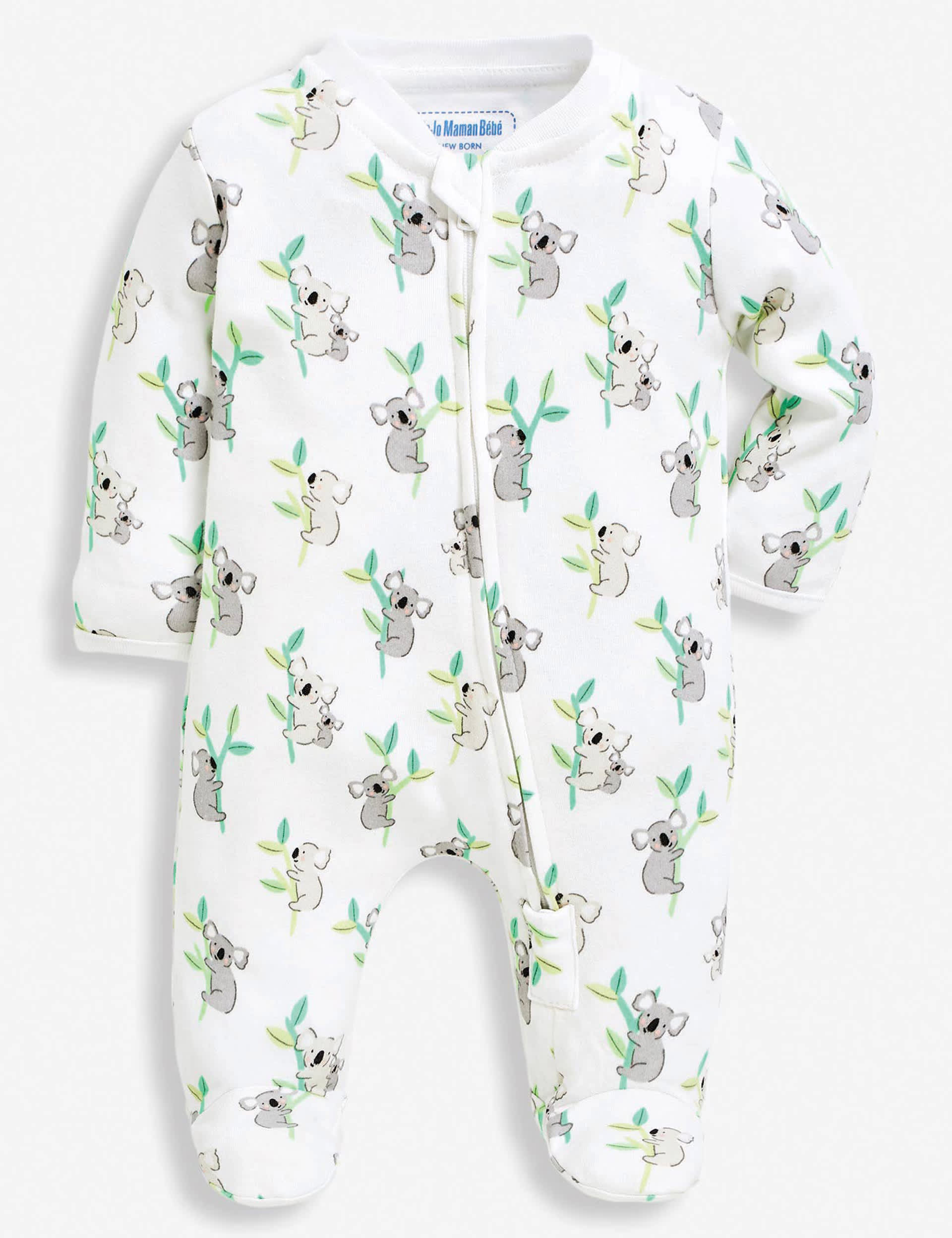 Jojo Maman Bb Pure Cotton Koala Print Zip Sleepsuit (0-18 Mths) - 3-6M - White Mix, White Mix