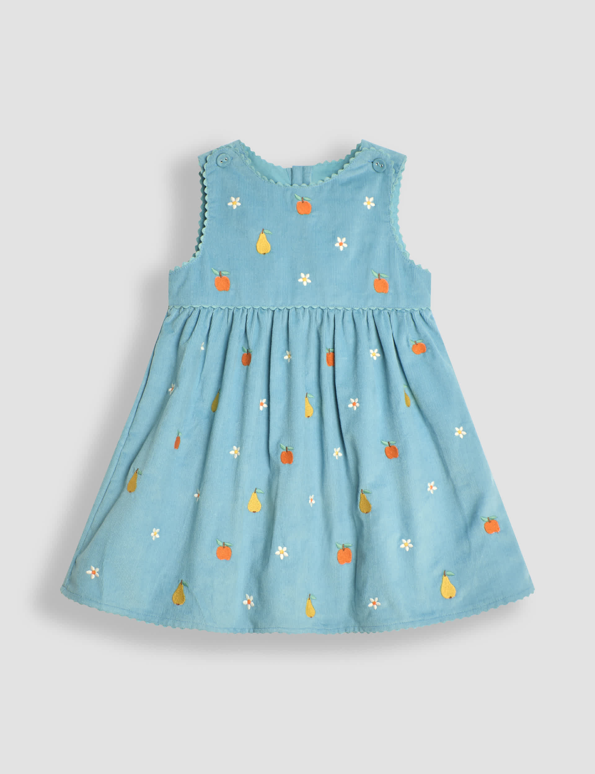 Jojo Maman Bb Girls Pure Cotton Fruit & Flowers Dress (6 Mths-6 Yrs) - 3-4 Y - Blue Mix, Blue Mix