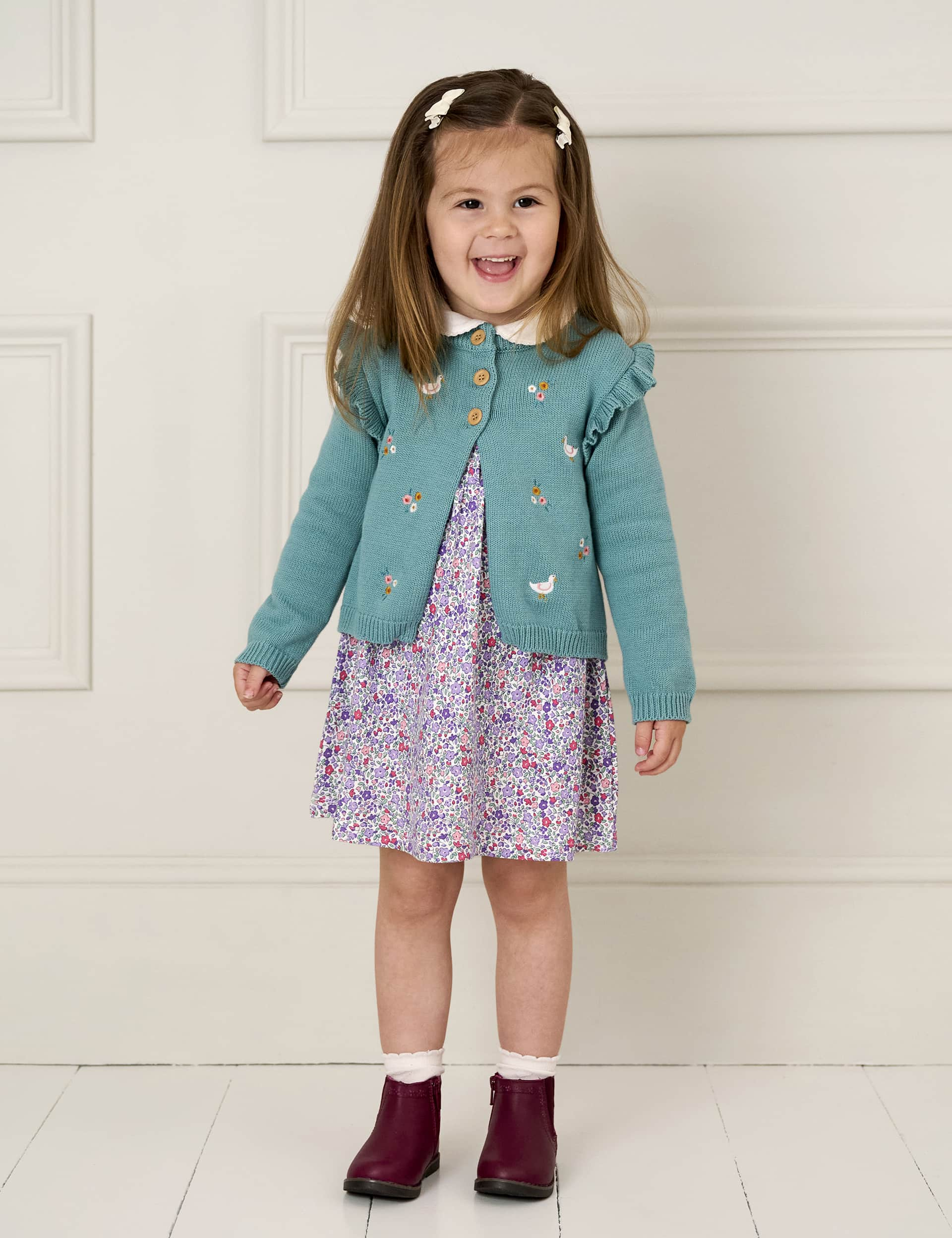 Jojo Maman Bb Girls Pure Cotton Duck Frill Cardigan (6 Mths-6 Yrs) - 2-3 Y - Blue Mix, Blue Mix