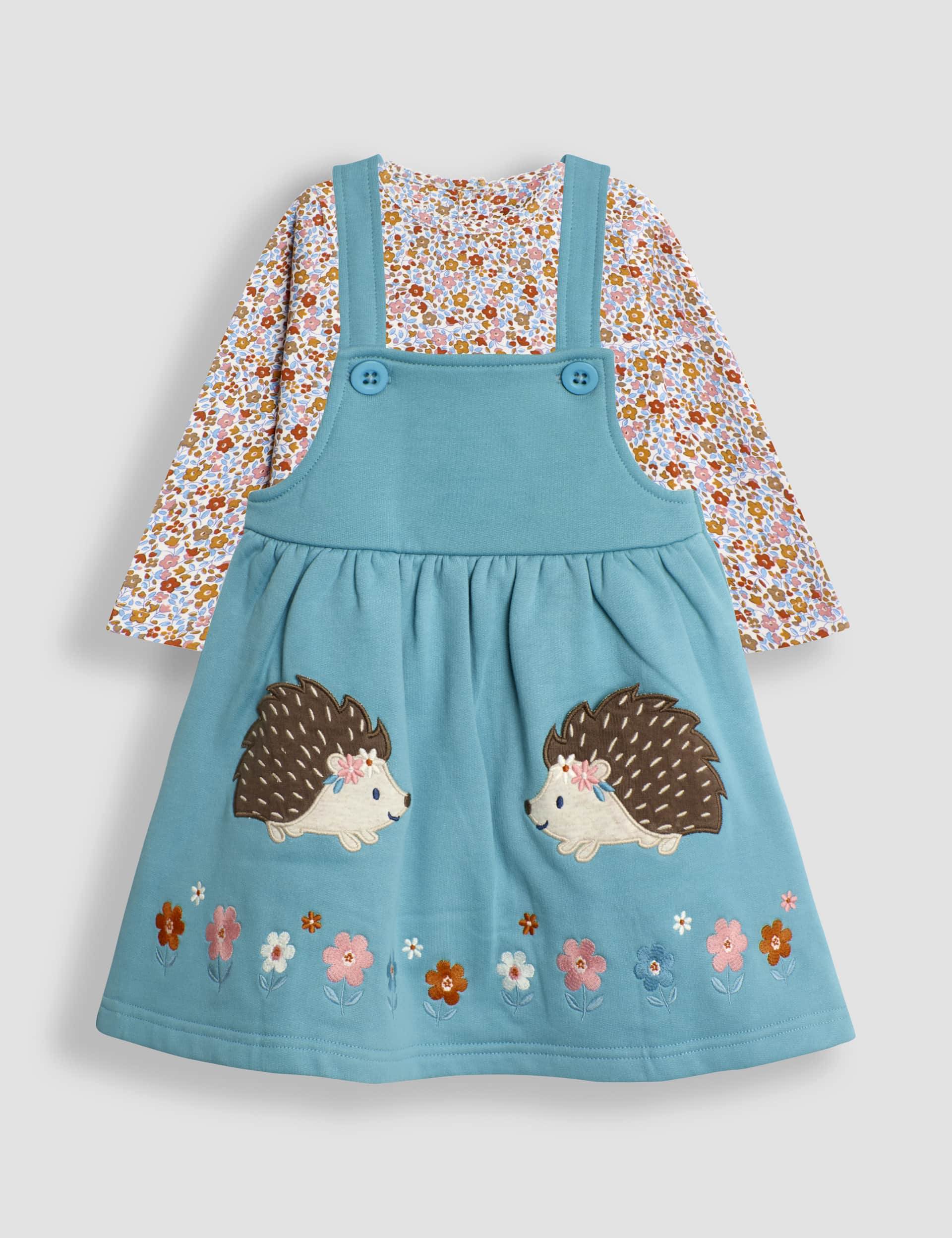 Jojo Maman Bb Girls 2pc Pure Cotton Hedgehog Applique Outfit (6 Mths - 6 Yrs) - 2-3 Y - Duck Egg, 