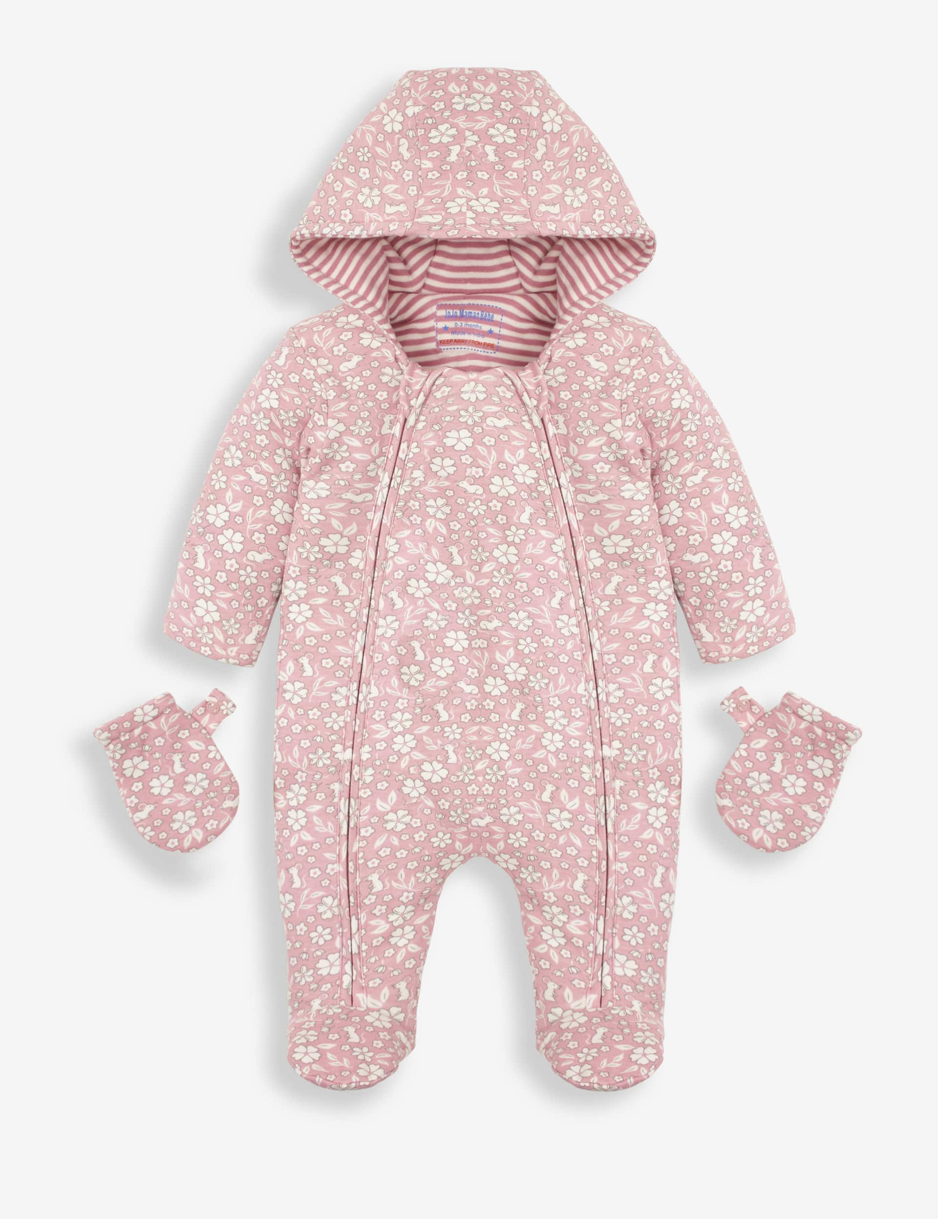 Jojo Maman Bb Girls 2pc Pure Cotton Mouse Print Pramsuit (0-12 Mths) - 0-3 M - Pink Mix, Pink Mix