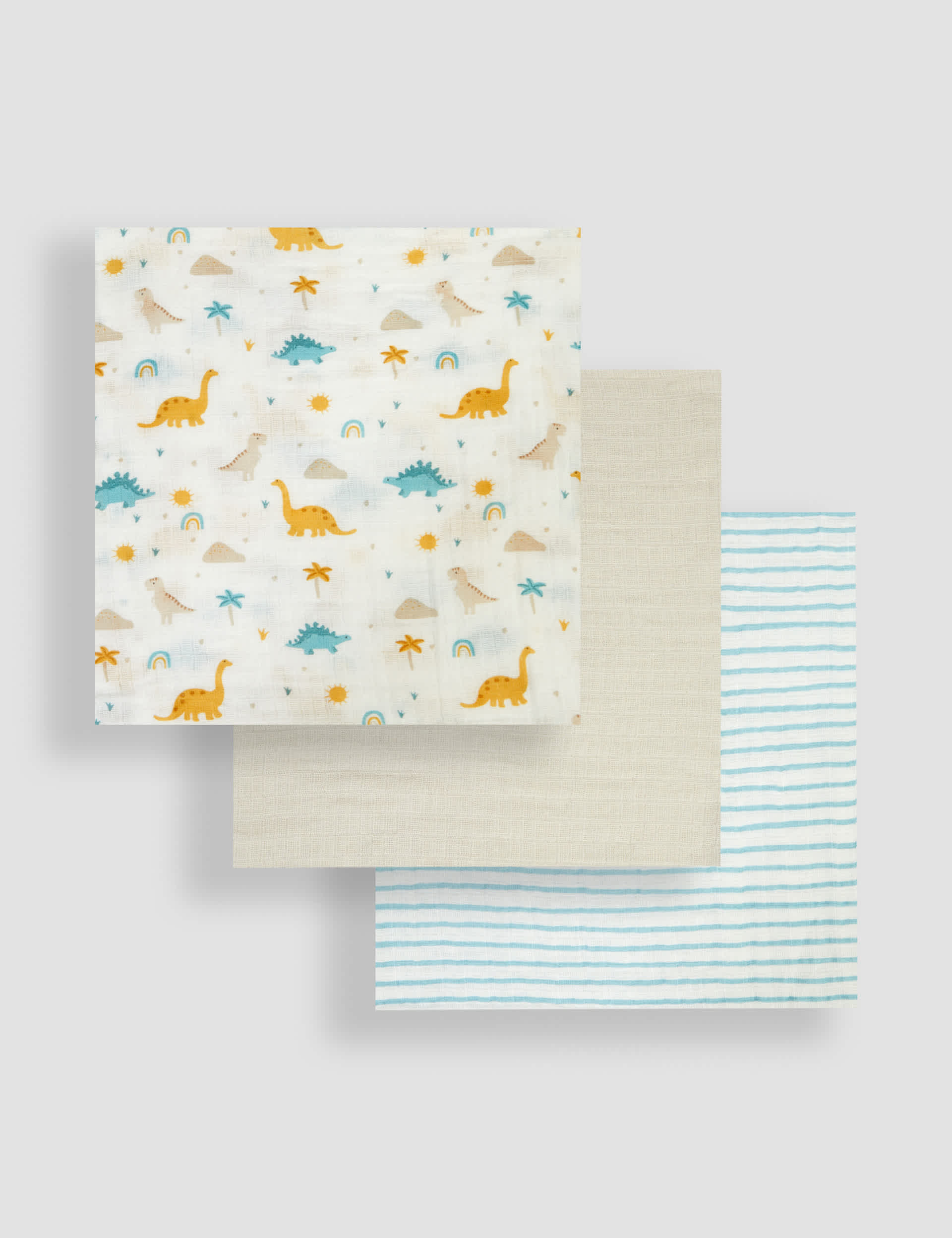 Jojo Maman Bb 3pk Pure Cotton Muslin Squares - Blue Mix, Blue Mix