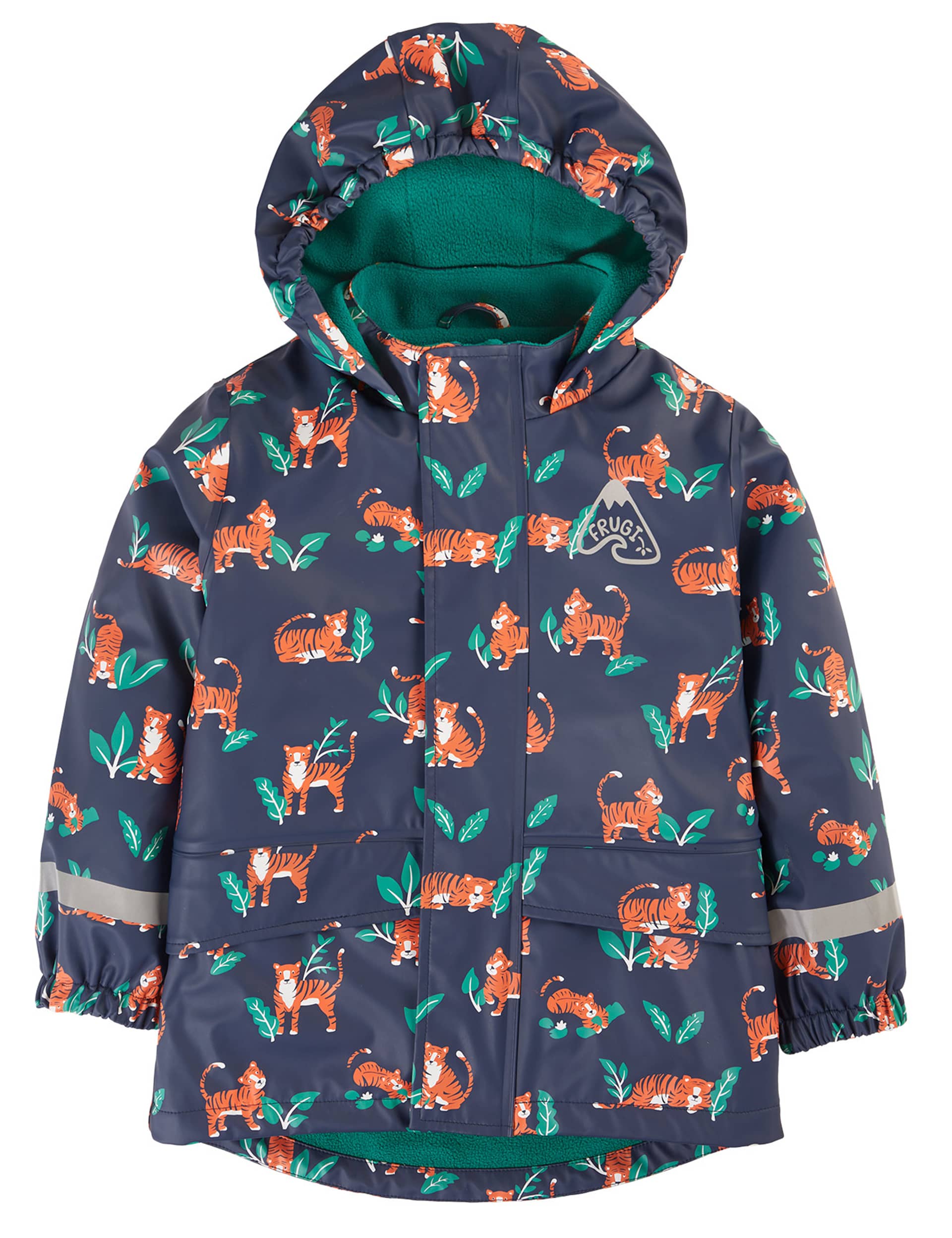 Frugi Boys Tiger Print Hooded Raincoat (1-10 Yrs) - 7-8 Y - Navy Mix, Navy Mix