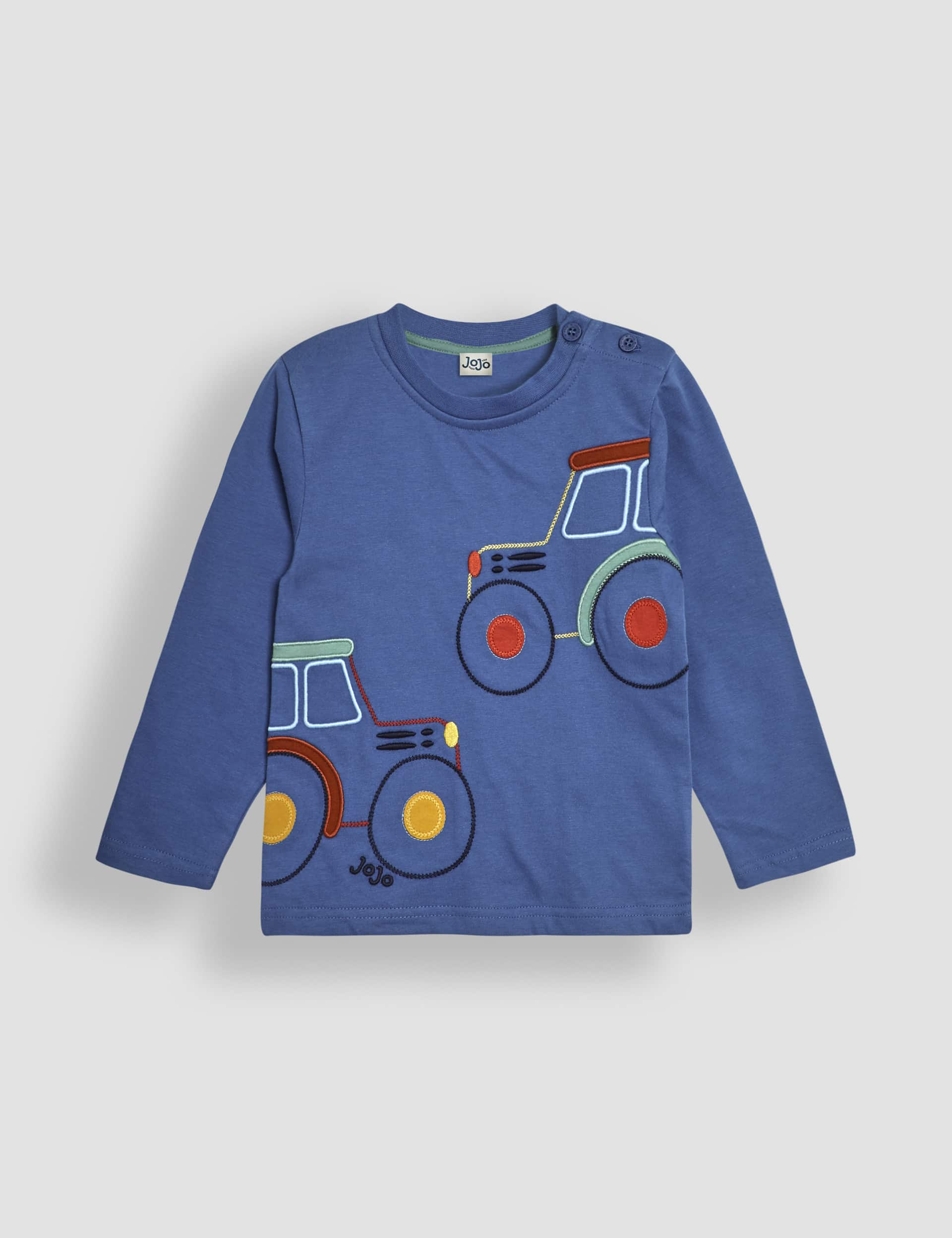 Jojo Maman Bb Boys Pure Cotton Tractor Applique Top (6 Mths-6 Yrs) - 3-4 Y - Denim, Denim