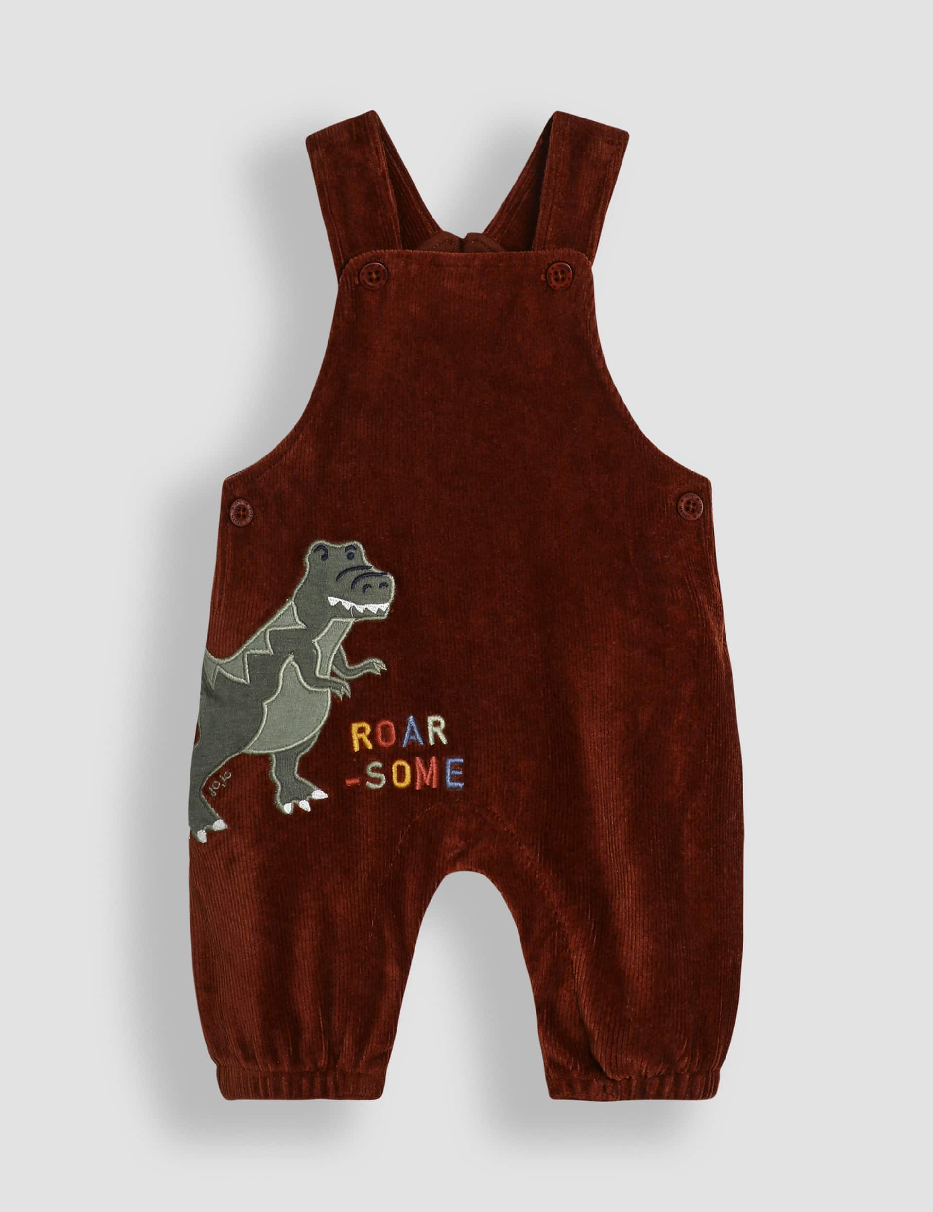 Jojo Maman Bb Boys 2pc Velour Dinosaur Dungarees Set (0-24 Mths) - 6-12M - Brown Mix, Brown Mix